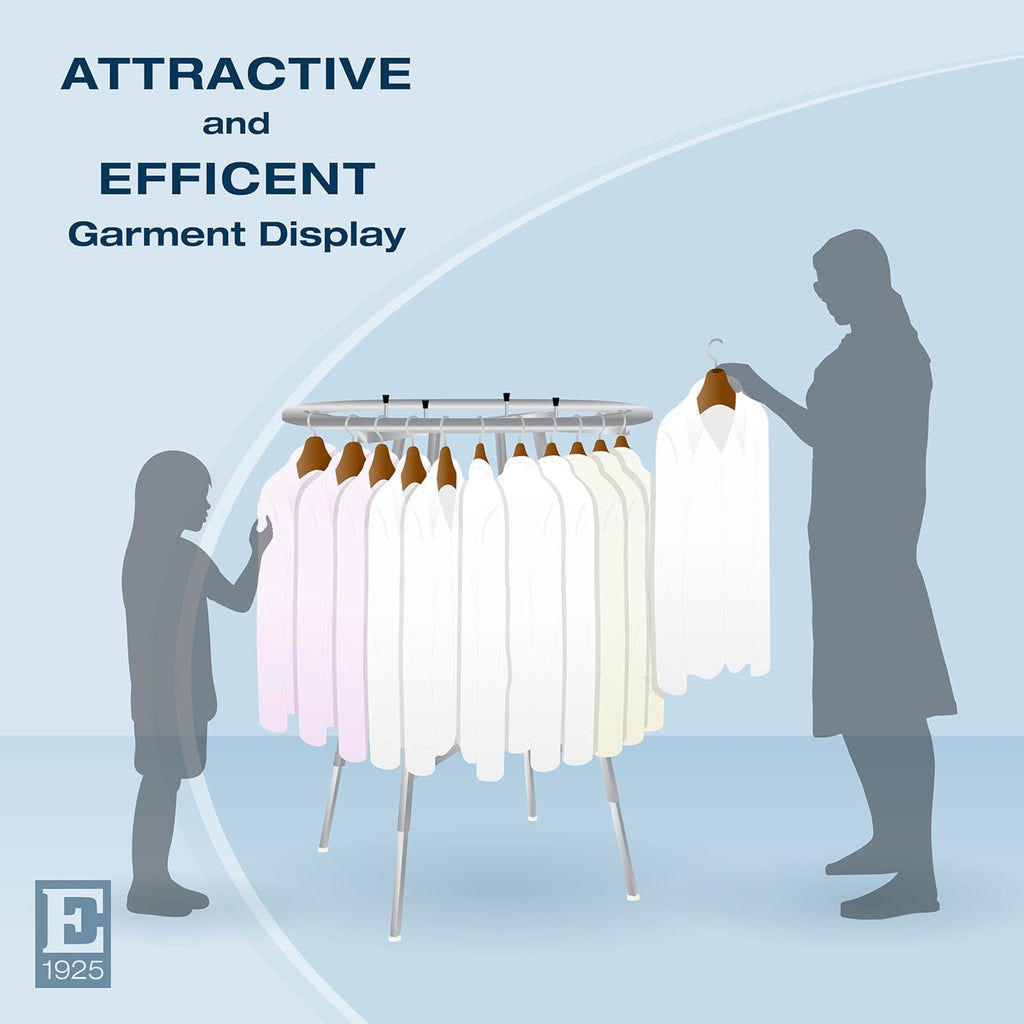 Econoco 36-Inch Folding Round Garment Rack, Adjustable 48–66″ Height Retail Display, Chrome Finish