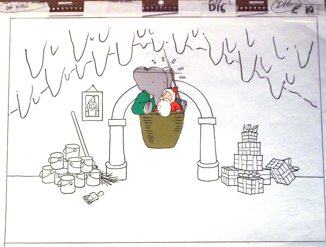 Babar and Father Christmas Original Animation Cel of Babar the Elephant and Father Christmas