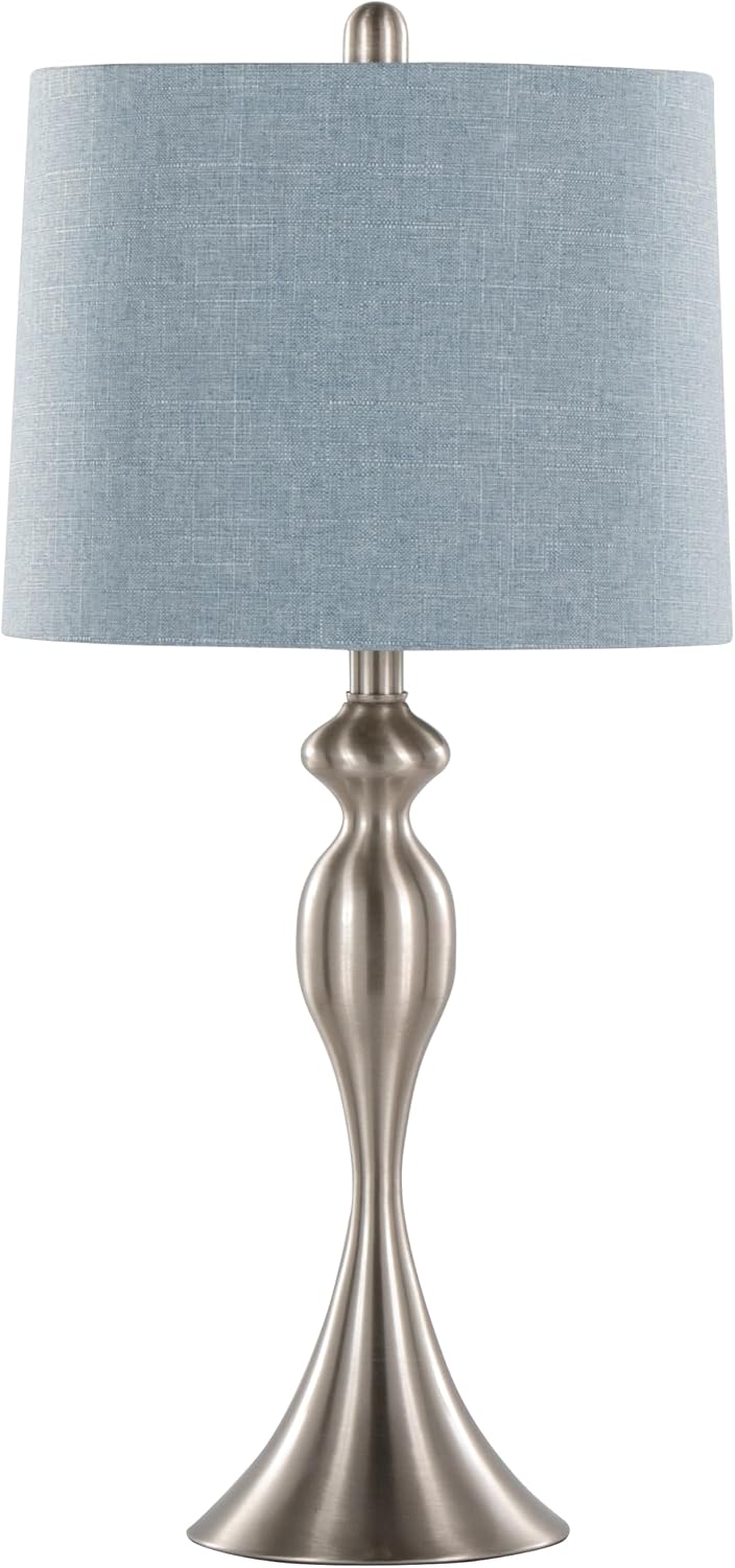 Ashland 27' Metal Table Lamps Set of 2, Desk Lamp, Bedside Lamps for Night Stands, Nightstand Lamp, Small Lamp, Small Table Lamps for Living Room Set of 2 (Brushed Nickel, Light Blue Linen)