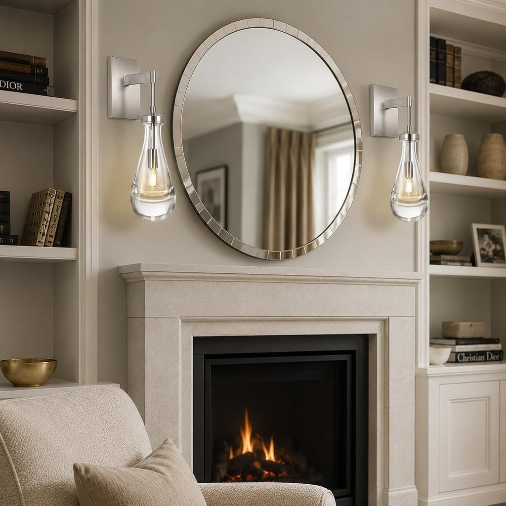 Wall Sconces Set of Two, Nickel Raindrop Sconces Wall Lighting Indoor Wall Lights for Bedroom, Nickel Bathroom Sconce, Wall Sconce Light for Living Room, Hallway