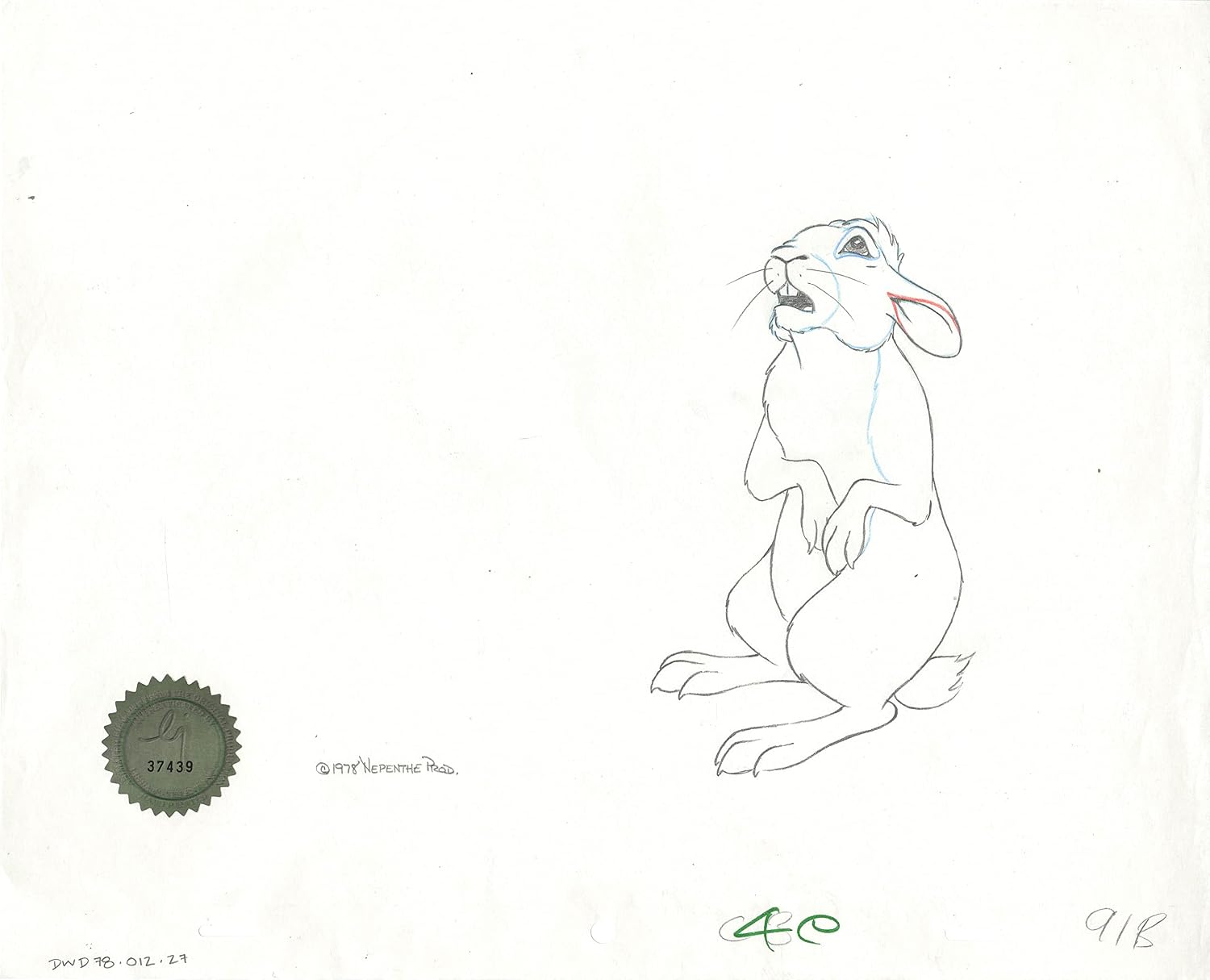 Watership Down 1978 Production Animation Cel Drawing of Bigwig with Linda Jones Seal and Certificate of Authenticity 012-027