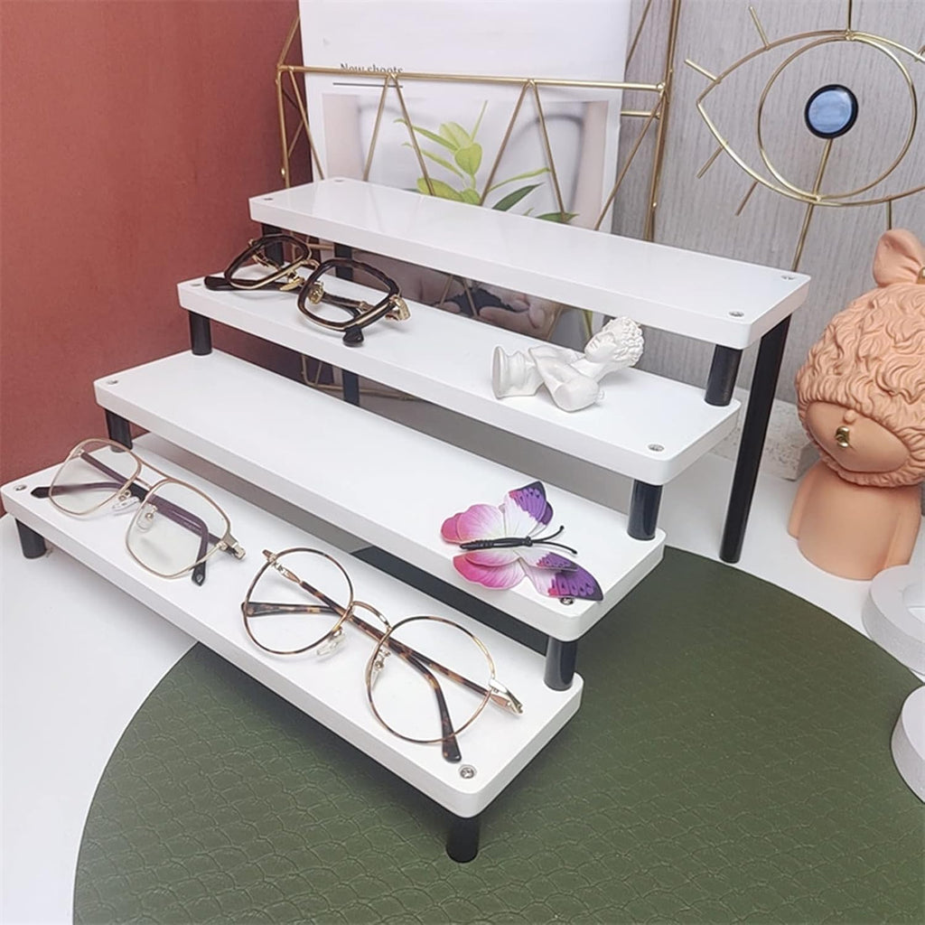 Eyeglass Displays Wood Lacquer Stepped Sunglasses Display Rack Sunglasses Eyewear Holder Display Sunglasses Organizer Stands Sunglasses Rack Display Risers(B,3-Tier)