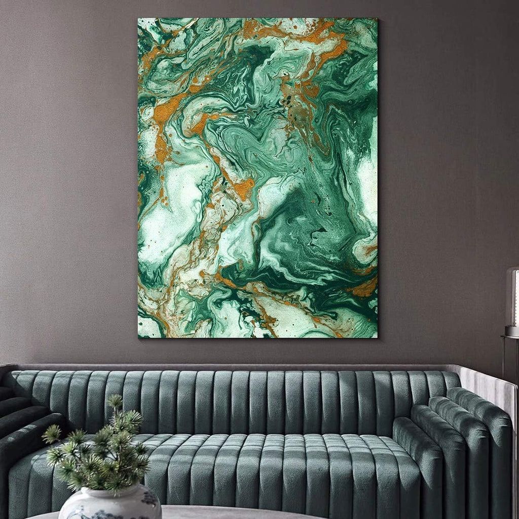 Denzoer Green Texture and Gold Abstract Wall Art Modern Canvas Prints with Solid Wood Frame Wall Pictures for Home Decoration, Ready to Hang - 36x46 inches