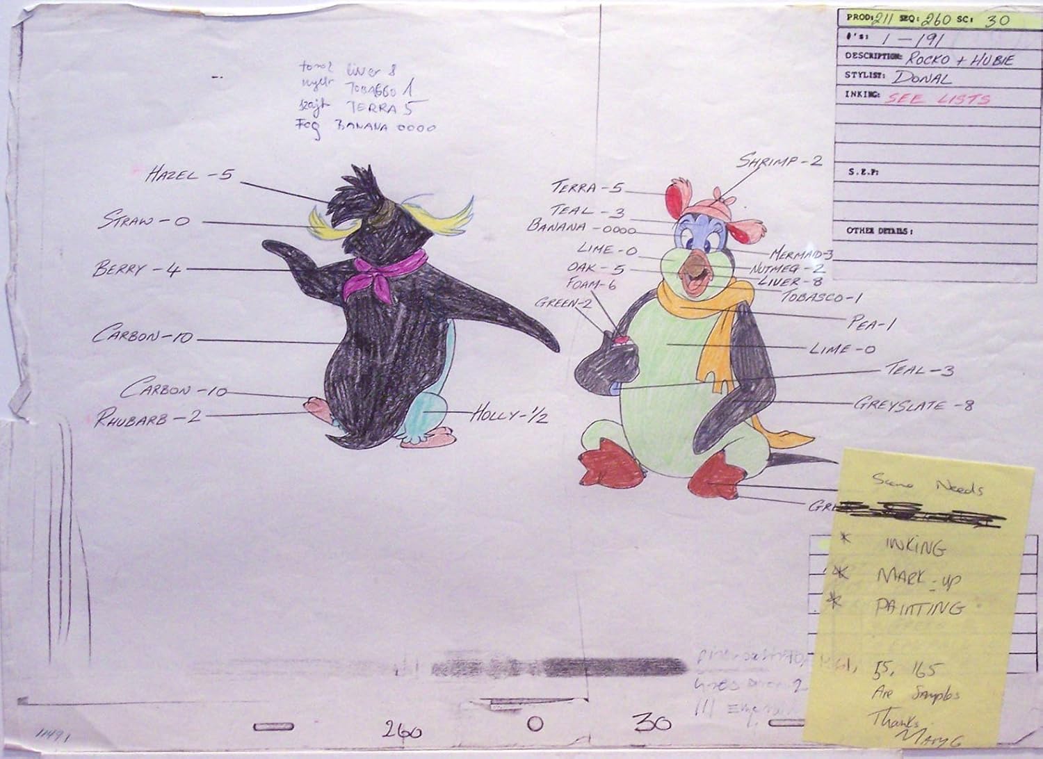 Pebble and the Penguin 1992, Original - Don Bluth Studios - Animation Cel Color Key Drawing