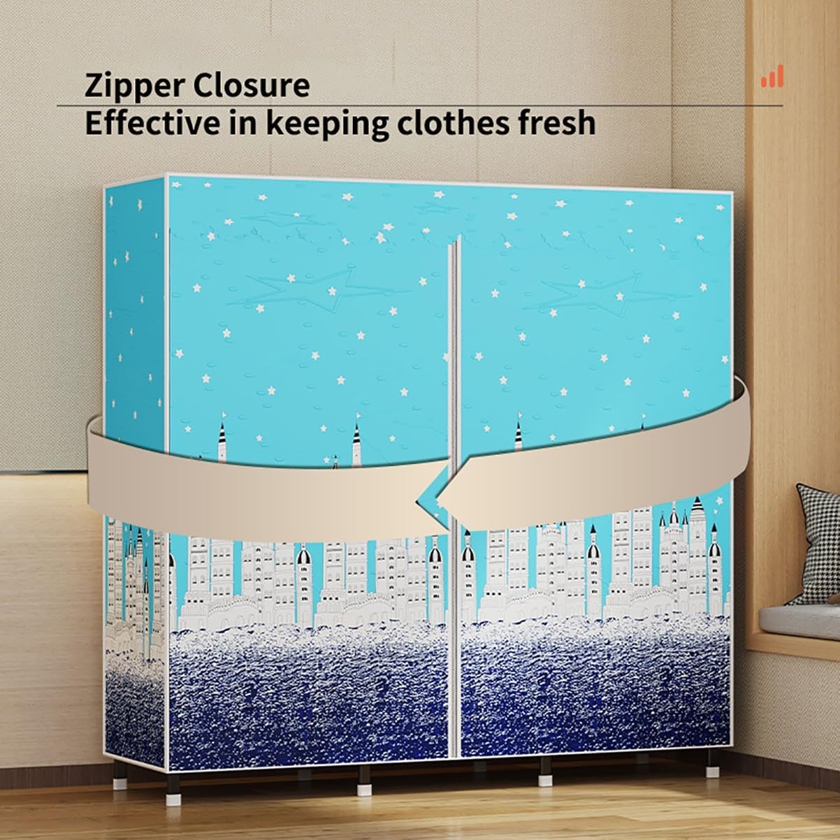 Portable Wardrobe Closet with Cover Metal Garment Rack for Hanging Clothes with 3 Hanging Rods and 4 Storage Shelves for Bedroom (Color : D, Size : 190X45X165CM)