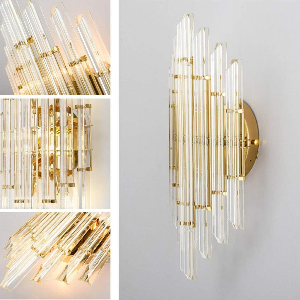 KCO Lighting Modern Crystal Wall Sconce Set of 2 Elegant Wall Mounted Light Fixture Gold Metal Wall Lamp with Clear Crystal for Bedroom Living Dining Room (Gold-2PC)