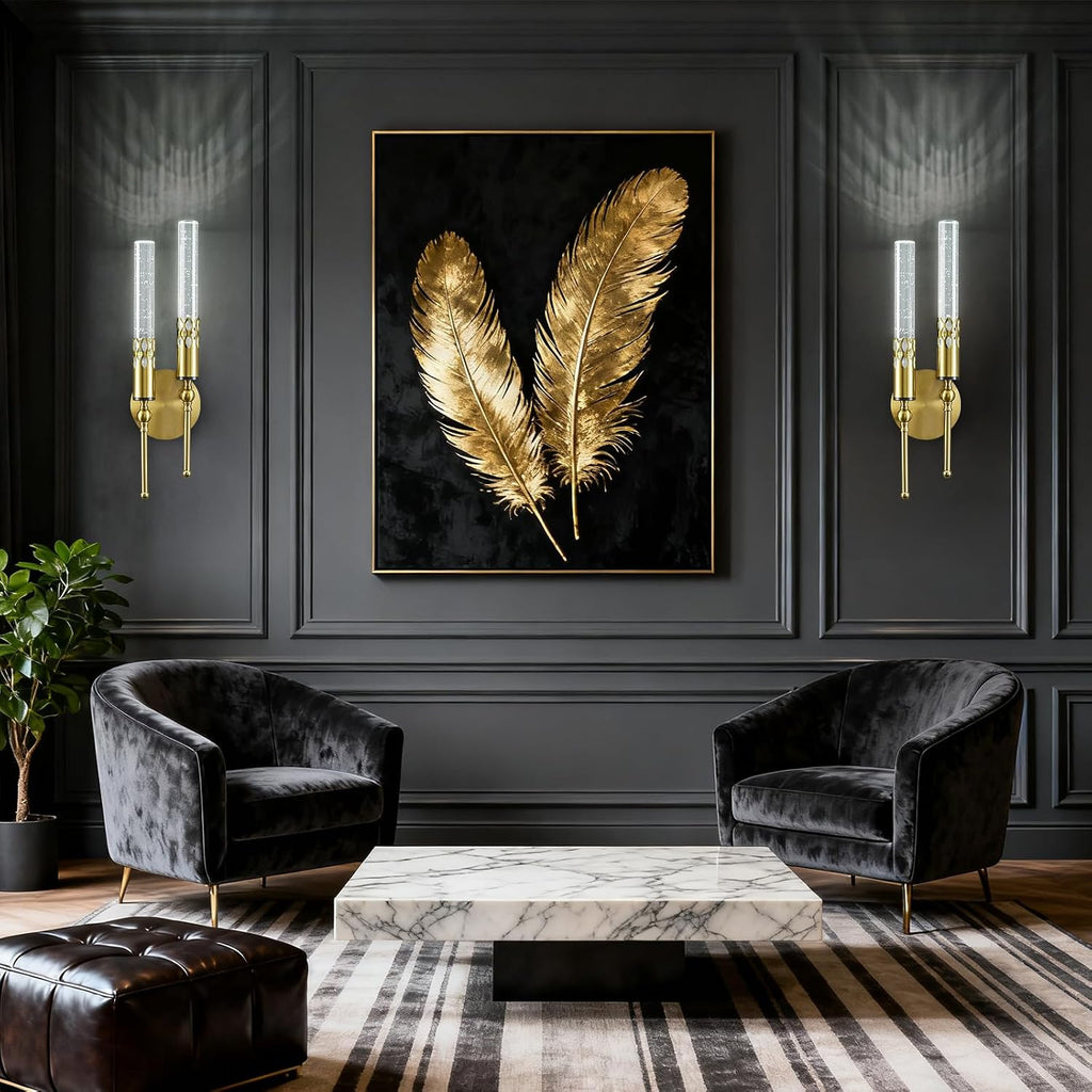 Modern Wall Sconces Set of Two 6000K Crystal Sconces Wall Lighting Vintage Black Gold Wall Mounted Lamp for Bedroom Living Room Hallway Bathroom Vanity Light Fixture