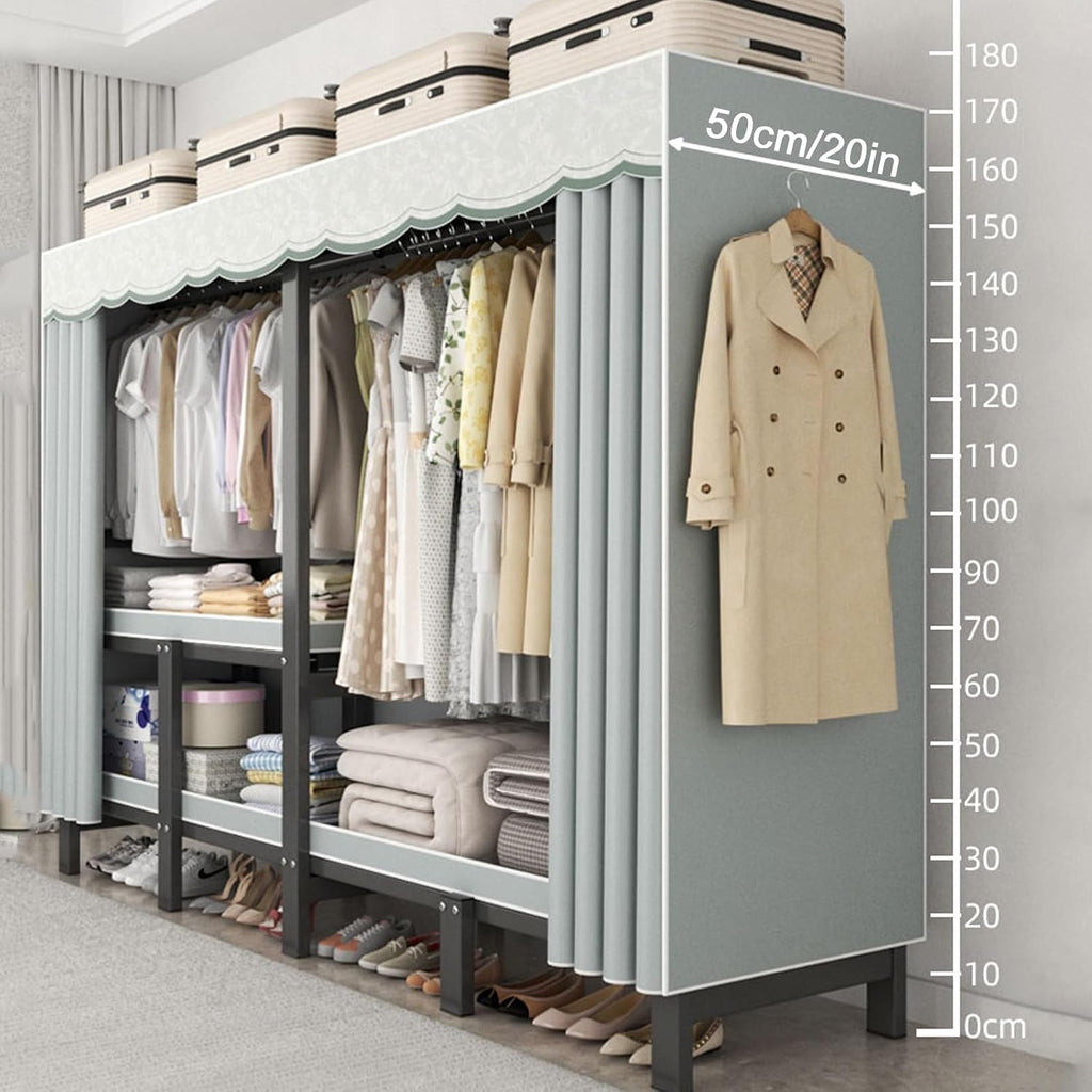Heavy-Duty Portable Closet with Cover, 1200lbs Capacity, Foldable Garment Rack, for Hanging Clothes, Suitable for Bedroom Closets(170cm/67in)
