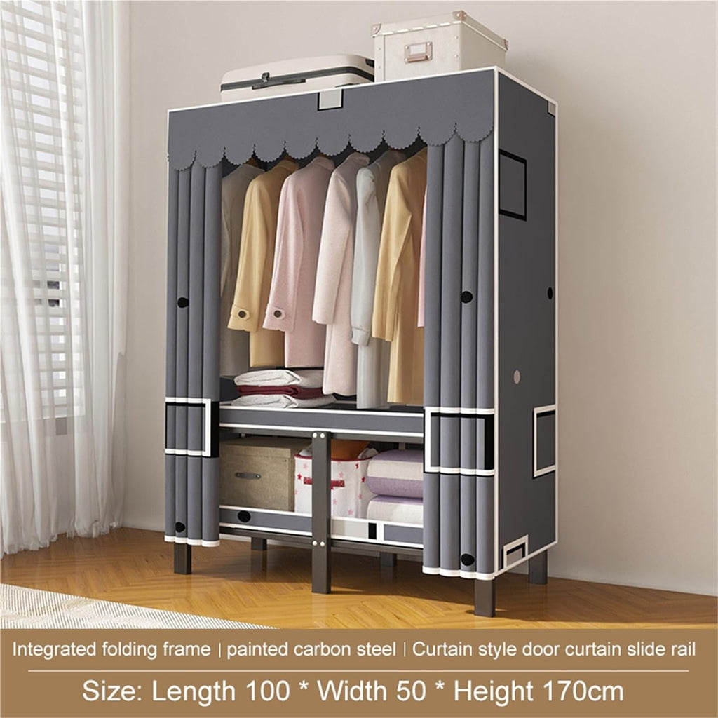 Portable Wardrobe Closet Rack, Foldable Garment Rack With Cover,For Hanging Clothes For Bedroom(100 * 50 * 170CM)