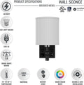 LEDMyplace Wall Sconces Set of 2 LED Indoor Wall Sconce, Bedside Light Fixture with USB Ports & Outlet, White Fabric Shade, Black Metal Finish Wall Lamps for Bedroom, Living Room