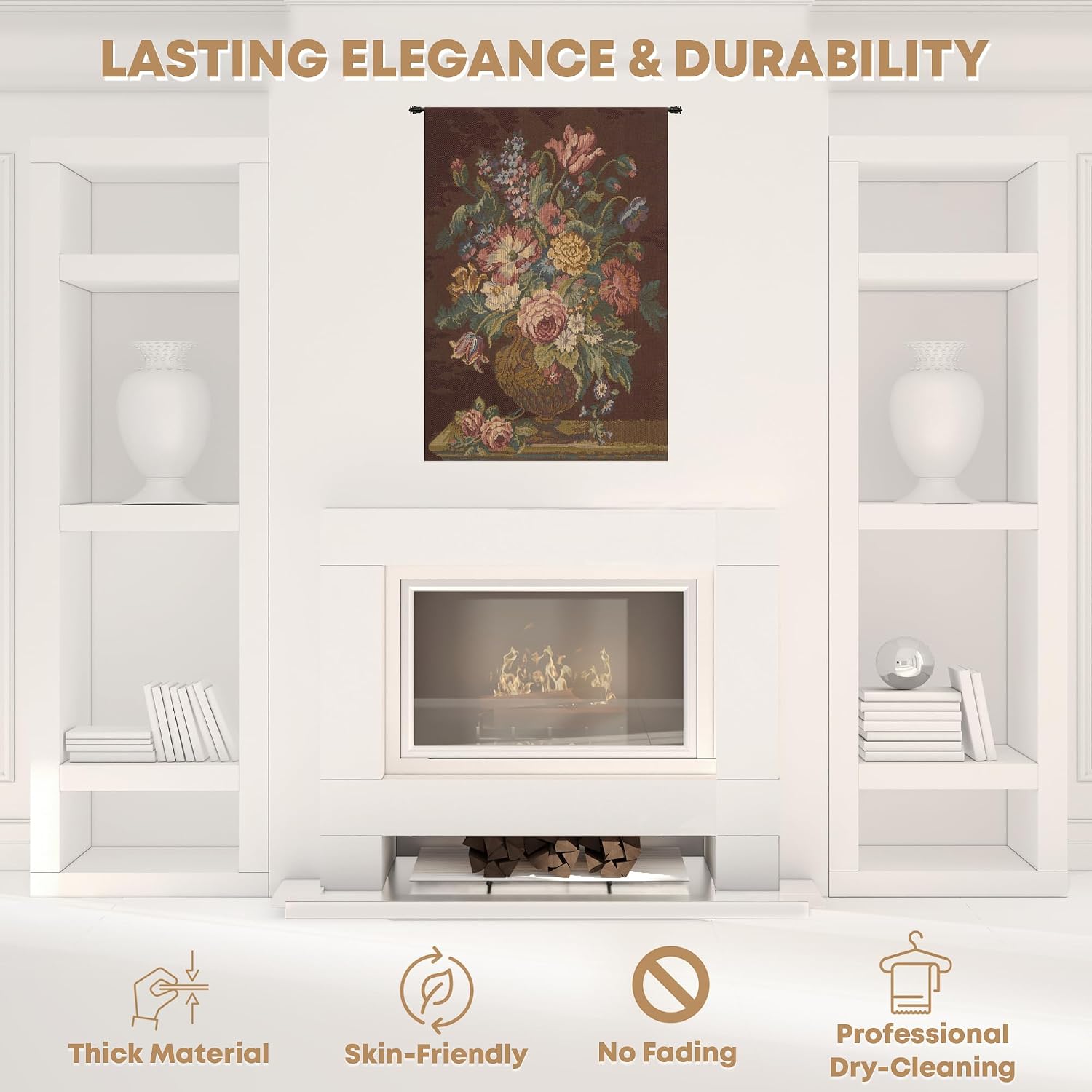 Charlotte Home Furnishings Italian Tapestry Wall Hanging 26x 18 in Vase with Flowers Brown Floral Tapestry for Bedroom Aesthetic Living Room and Home Decor European Soft Cotton Jacquard Woven