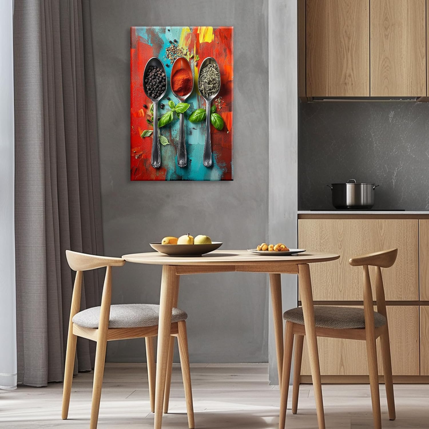 Kitchen Canvas Wall Art Colorful Spices Seasoning On Spoon Picture Print Abstract Contemporary Modern Artwork For Living Room Dining Room Hotel Decor(Artwork-6,28'x42')
