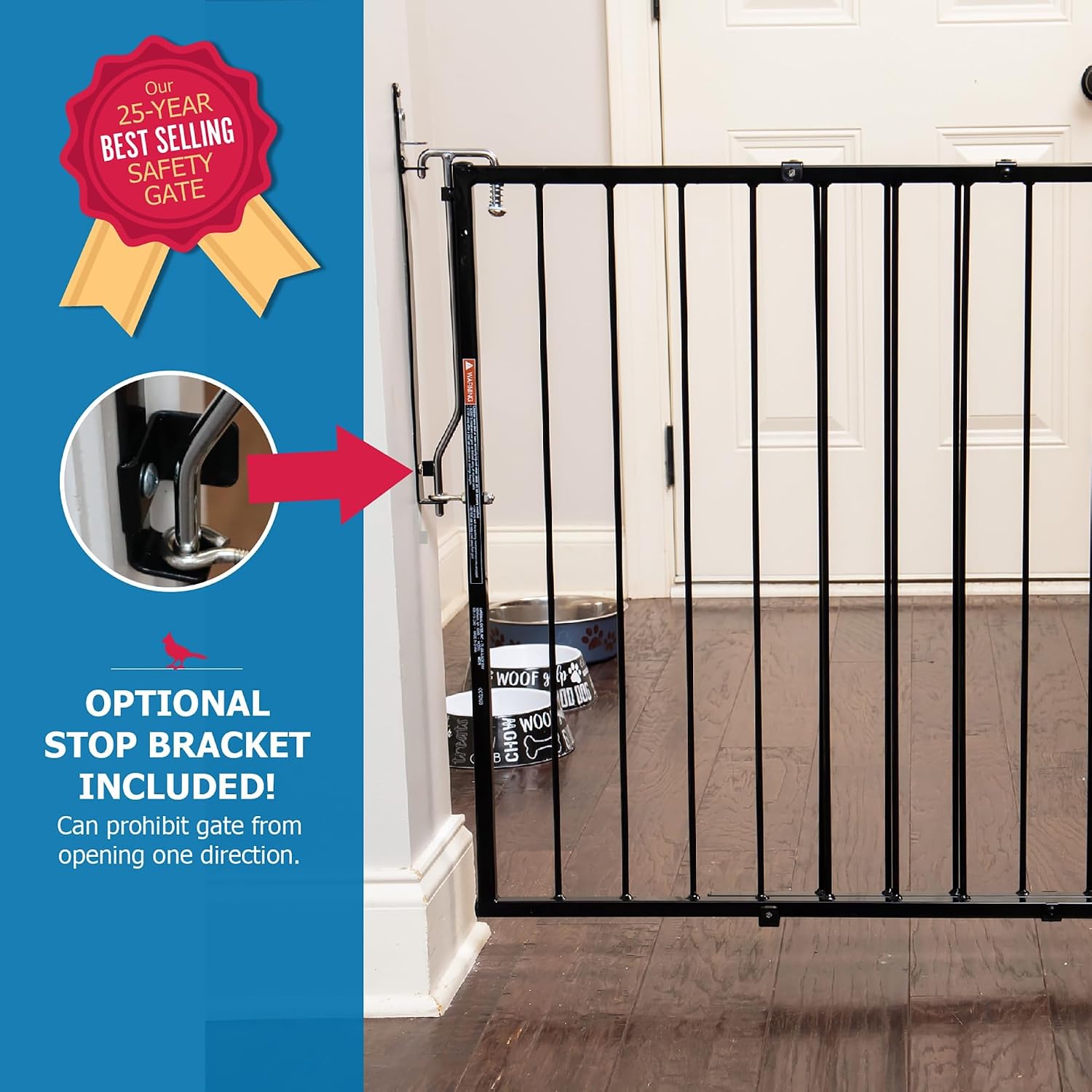 Cardinal Gates MG25 Duragate Baby Gate - Adjustable Dog Gate - Steel Safety Gate for Kids & Pets - 26.5 to 41.5 Inches Wide - Black (+ BX12 (12.5' Width Extension))