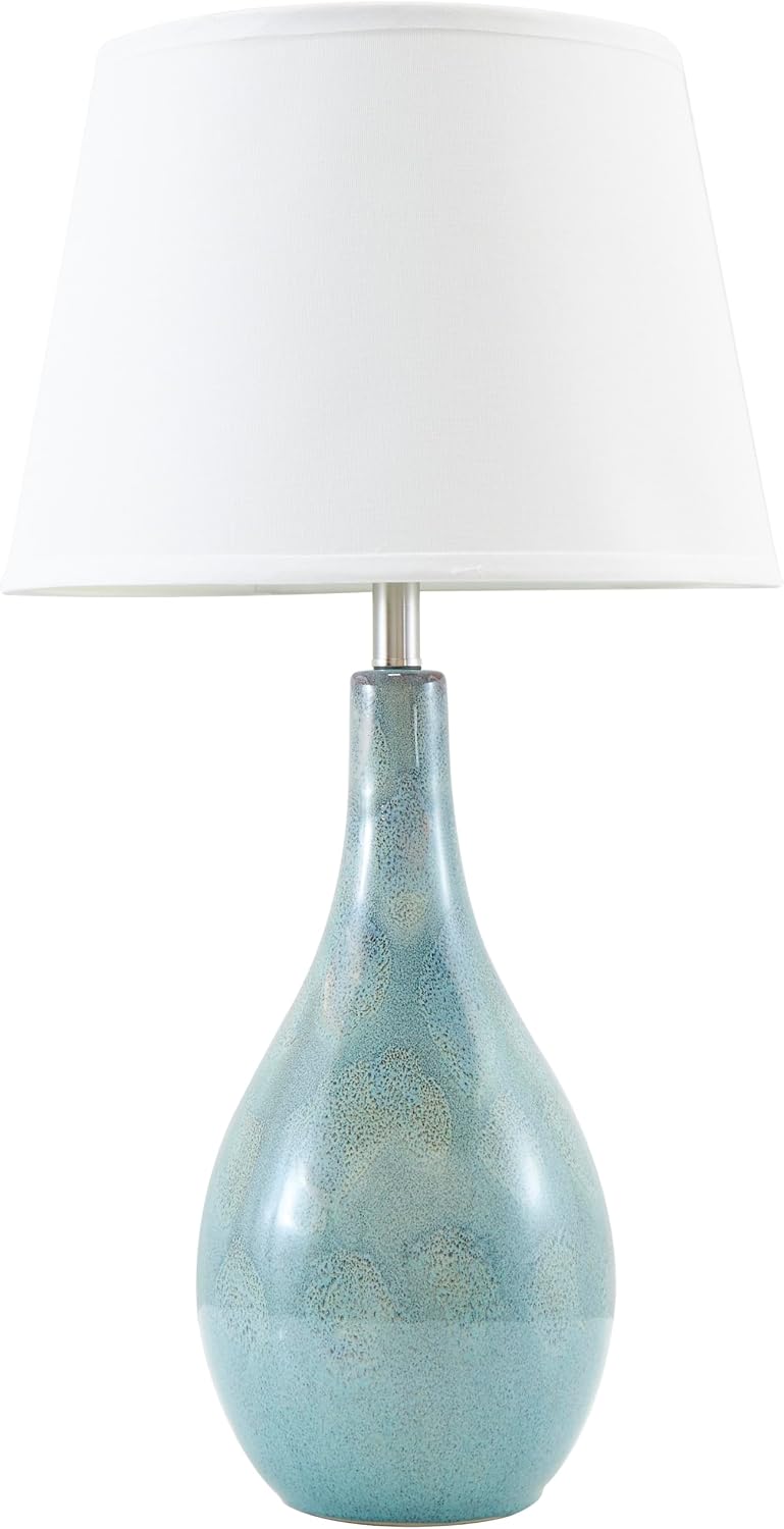 Deco 79 Ceramic Room Table Lamp Abstract Textured Accent Lamp with Drum Shade, set of 2 Lamp 8' x 8' x 32', Teal