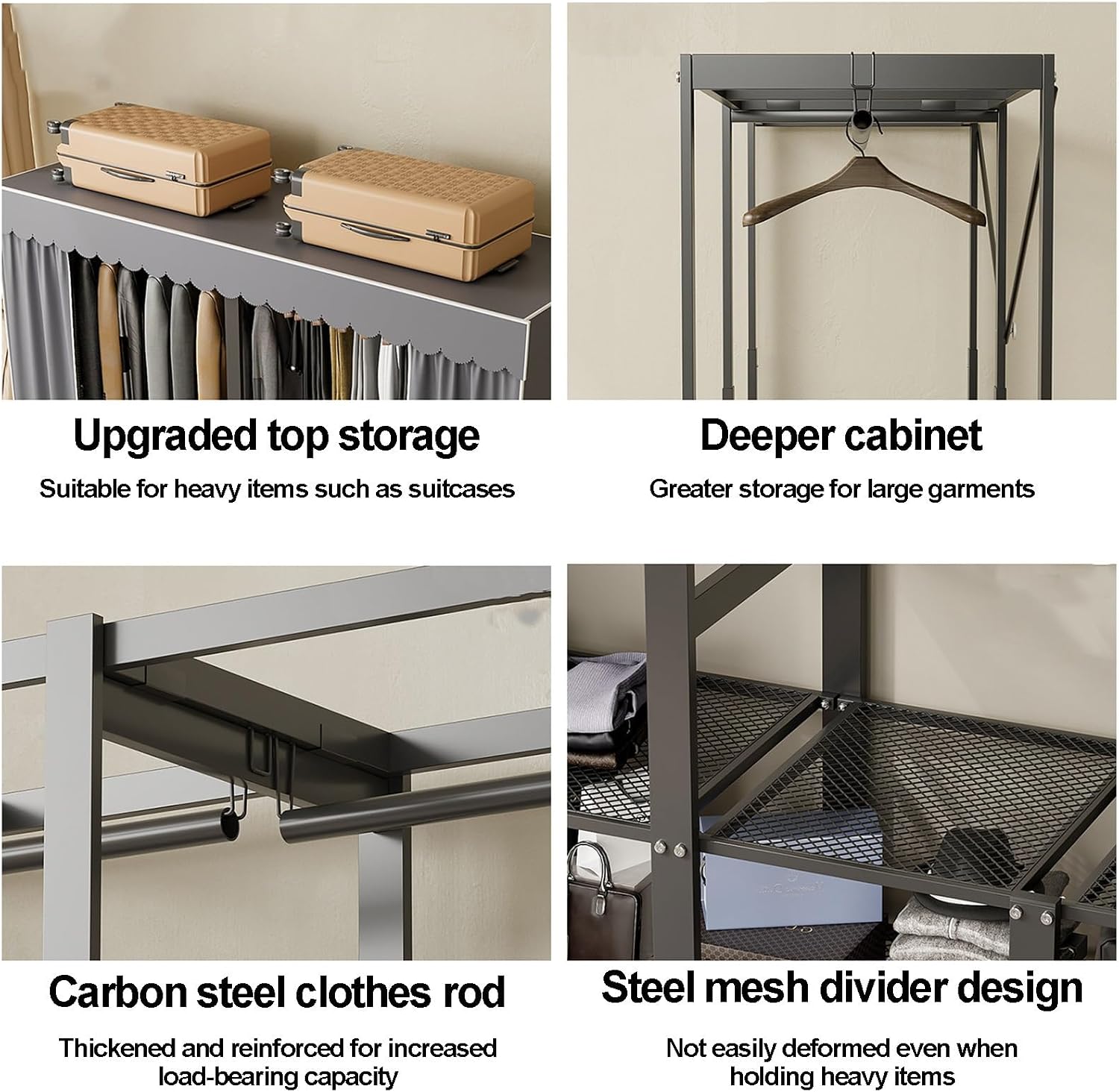 Foldable Wardrobe Closets For Hanging Clothes, Heavy-Duty Garment Rack With Cover, Folding Metal Clothing Racks, Covered Clothes Organizer Enclosed Armoires For Bedroom(A,90cm/35.4in)