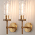15' Knurled Brass Wall Sconces Set of 2, Gold Bathroom Vanity Light Fixtures with Water Ripples Glass Tube, Modern Lamp Lighting for Bedroom, Living Room, Hallway, Staircase, Mirror, Kitchen