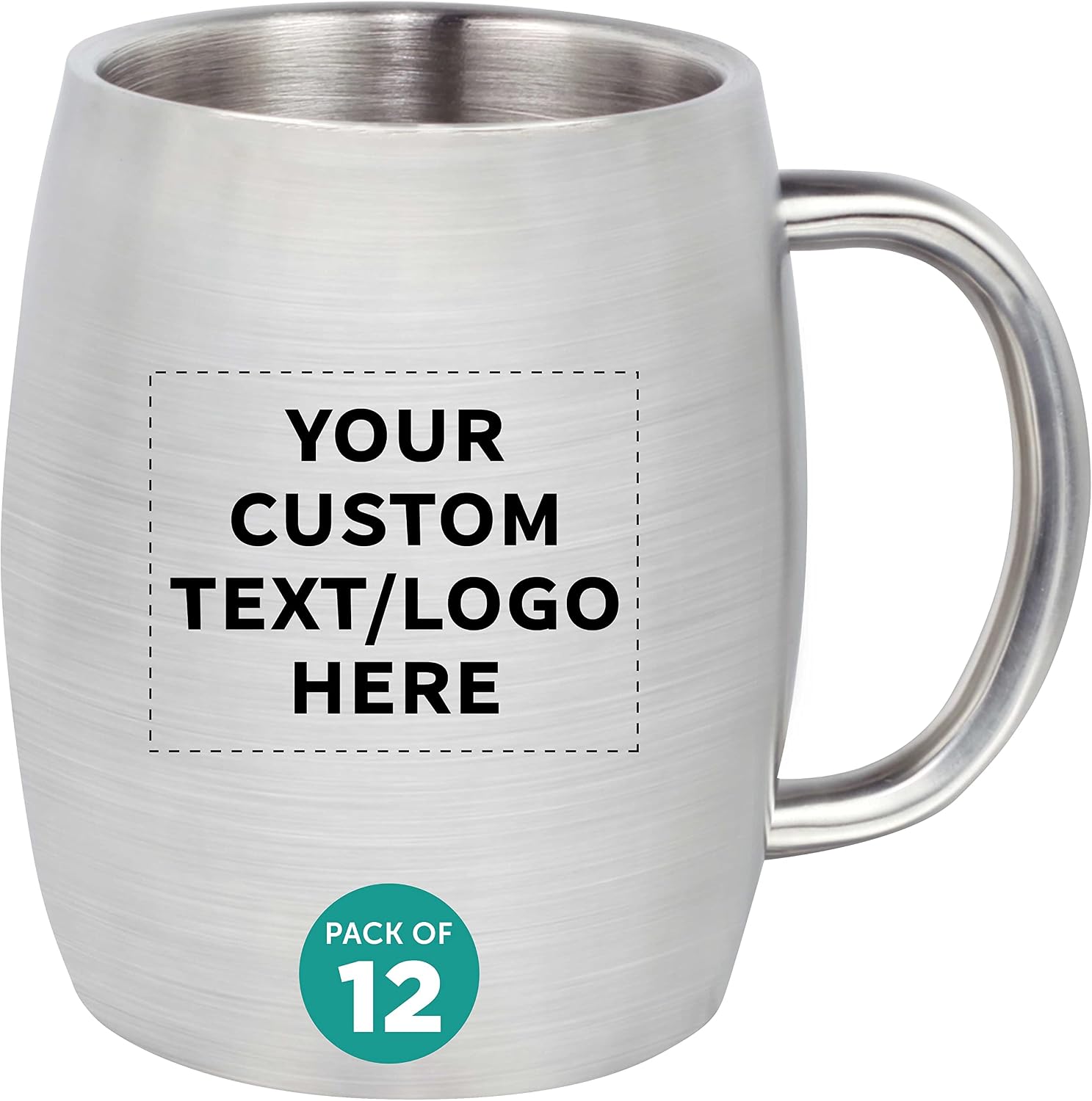 DISCOUNT PROMOS Custom Agnes Stainless Steel Mugs with Handle 14 oz. Set of 12, Personalized Bulk Pack - Double Wall, Perfect for Coffee, Beer, Other Hot & Cold Beverages - Silver