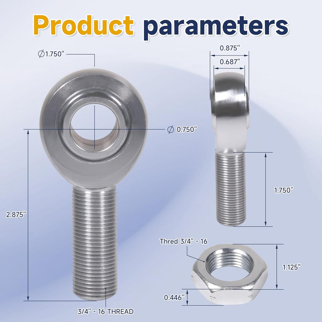 3/4' Heim Joints Rod End Kit Thread 0.75' Chromoly Heim Joints Suspension Kit Right and Left Hand Traction Bars Steering Kit with Round Tube Adapter Misalignment Spacer Jam Nuts, 4 Set