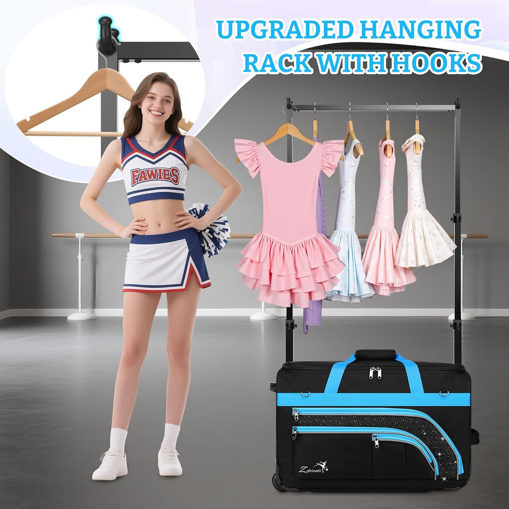 Dance Bag with Garment Rack - 28 Inch Professional Dance Competition Duffle Bag with Rack - Wheeled Dance Suitcase with Multiple Pockets for Dancers, Athlete, Travelers, and Livestreamer