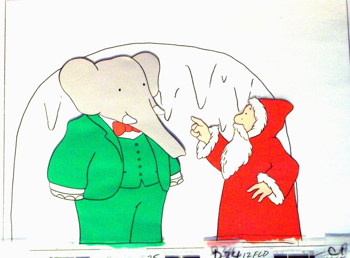 Babar and Father Christmas Original Animation Cel of Babar the Elephant and Father Christmas