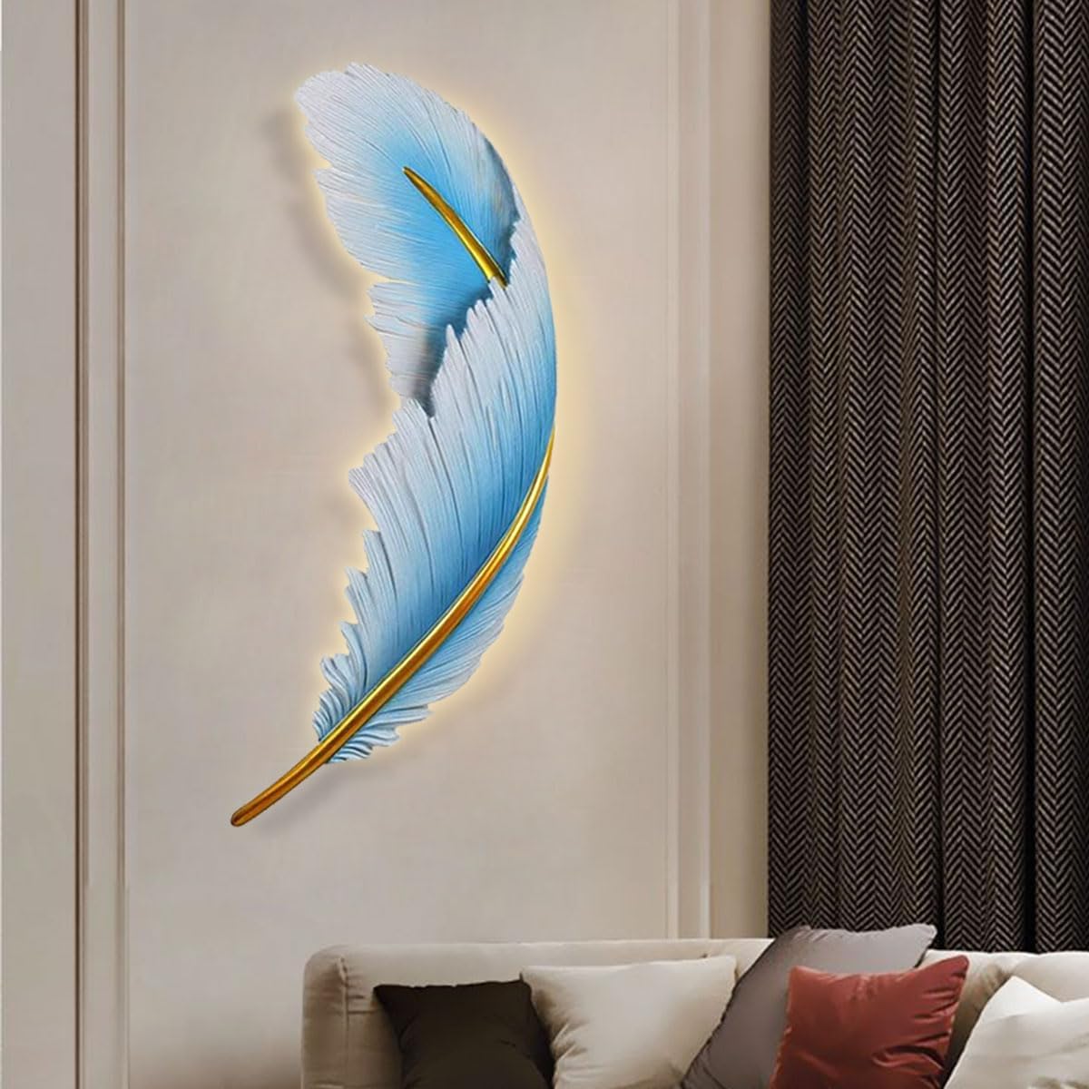 Art Deco Wall Light Modern led Wall Light Sconce Blue Feather Design 3000k-6000k Mid-Century Wall Lights Feather lamp Dimmable Sconce for Bedroom Living Room Dining Room Hallway