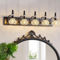 Modern Crystal Bathroom Vanity Light Black Vintage Bathroom Light Fixtures 5-Lights Glass Crystal Vanity Lights