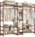 Bamboo Coat Rack Stand with Hanging Rod 2 Shelves Hooks Freestanding Garment Rack for Bedroom & Hallway Storage Natural Wood Open Wardrobe nizer