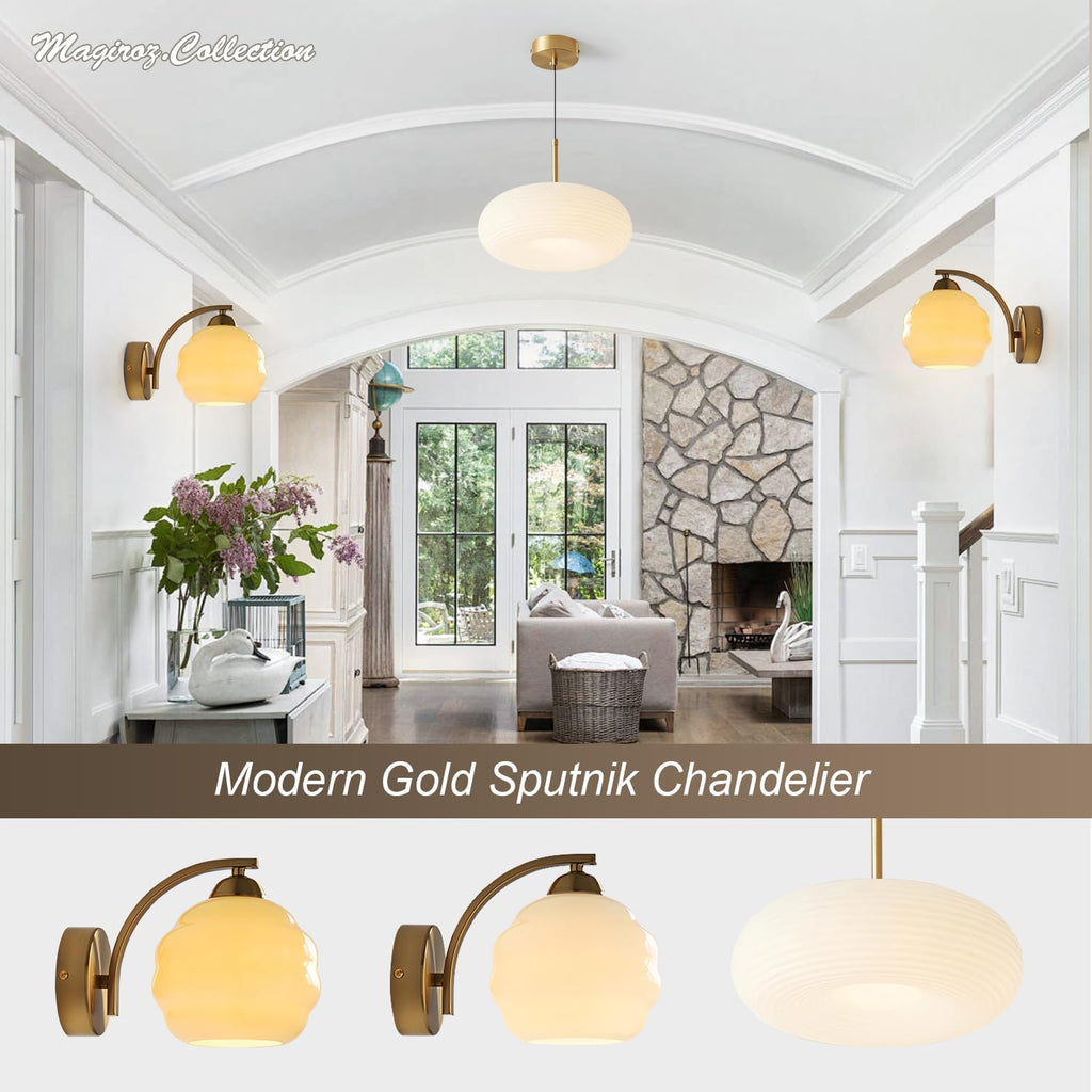 Vintage Brass Wall Sconces Set of Two Modern Brushed Gold Wall Light Fixtures Bathroom Vanity Sconce Lights with Yellow Glass Shade Wall Lamp for Living Room Bedroom Hallway MCL13GD-2 (2 Pack)