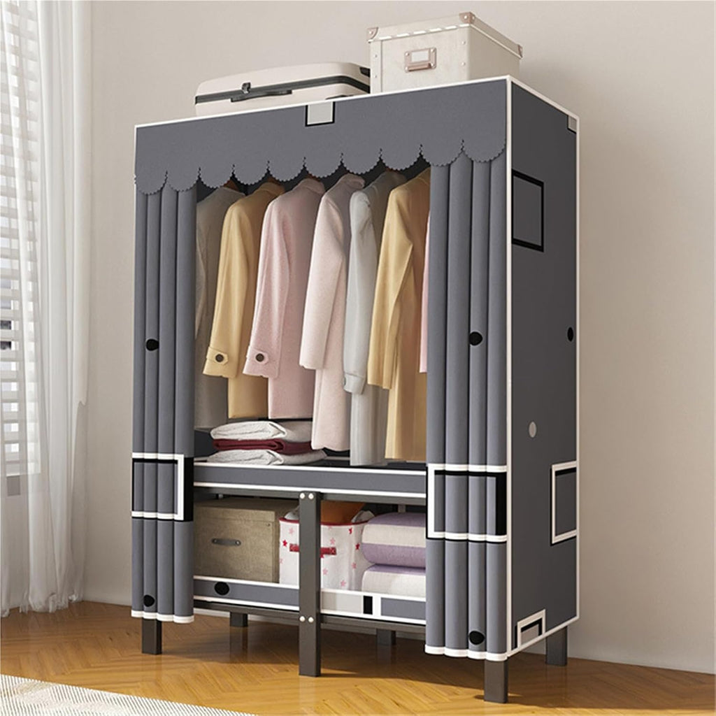 Portable Wardrobe Closet Rack, Foldable Garment Rack With Cover,For Hanging Clothes For Bedroom(100 * 50 * 170CM)