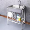 Commercial Kitchen Sink, Stainless Steel Free Standing 1 Compartment Workbench Sink, with Hot Cold Water Pipes Tap Anti-Overflow for Outdoor Laundry Room Bar Restaurant
