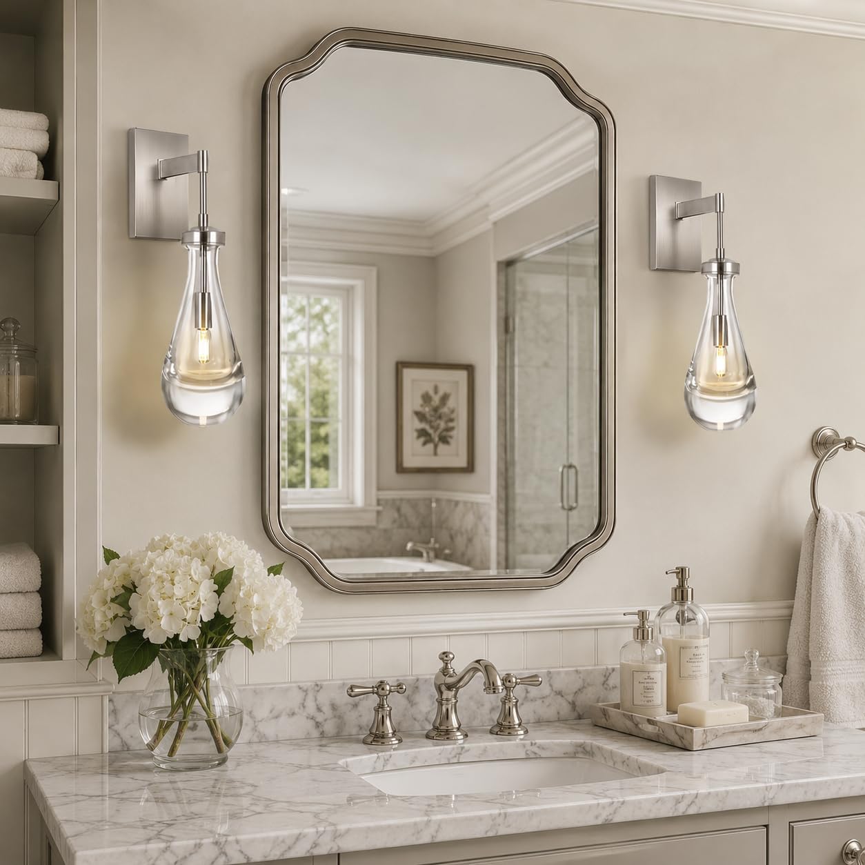 Wall Sconces Set of Two, Nickel Raindrop Sconces Wall Lighting Indoor Wall Lights for Bedroom, Nickel Bathroom Sconce, Wall Sconce Light for Living Room, Hallway