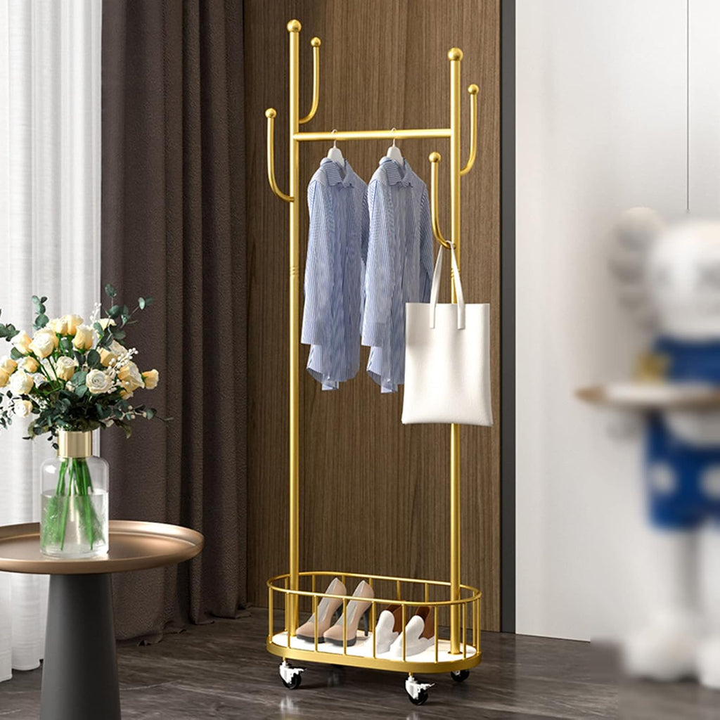 3-in-1 Rolling Garment Rack for Hanging Clothes with Wheels, Metal Coat Rack with Organizing Basket/120Cm/47.2In