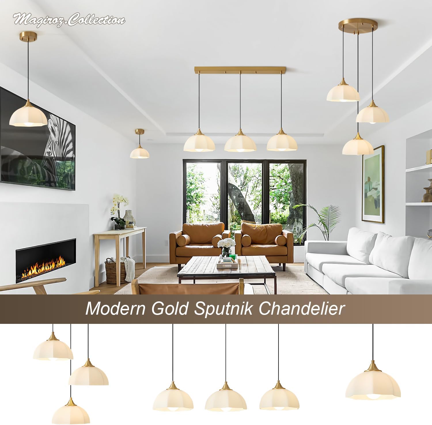Modern 3 Light Pendant Lighting Gold Linear Dining Room Light Fixture Milk Glass Linear Chandelier Brass and White Pendant Lights Kitchen Island 3 Bulb Hanging Ceiling Light MPL17-3S GD