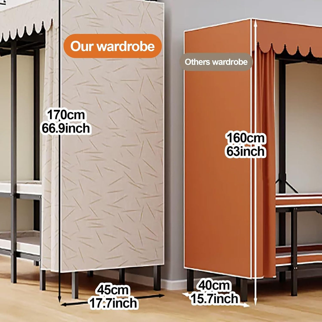 Heavy Duty Wardrobe Closet With Cover, Foldable Metal Clothes Shelves For Clothes Organizers Storage, Garment Rack For Hanging Clothes, Armoire For Bedroom, Apartment(C,150x45x170cm/59x18x67in)