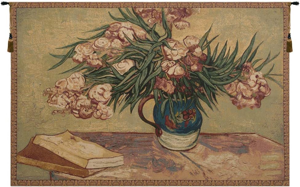 Charlotte Home Furnishings Inc. Oleanders And Books Italian Tapestry Wall Hanging 38 X 54 Inch Viscose Cotton And Polyester Blend Wall Art Perfect For Home Decor And Wall Decor By Vincent Van Gogh