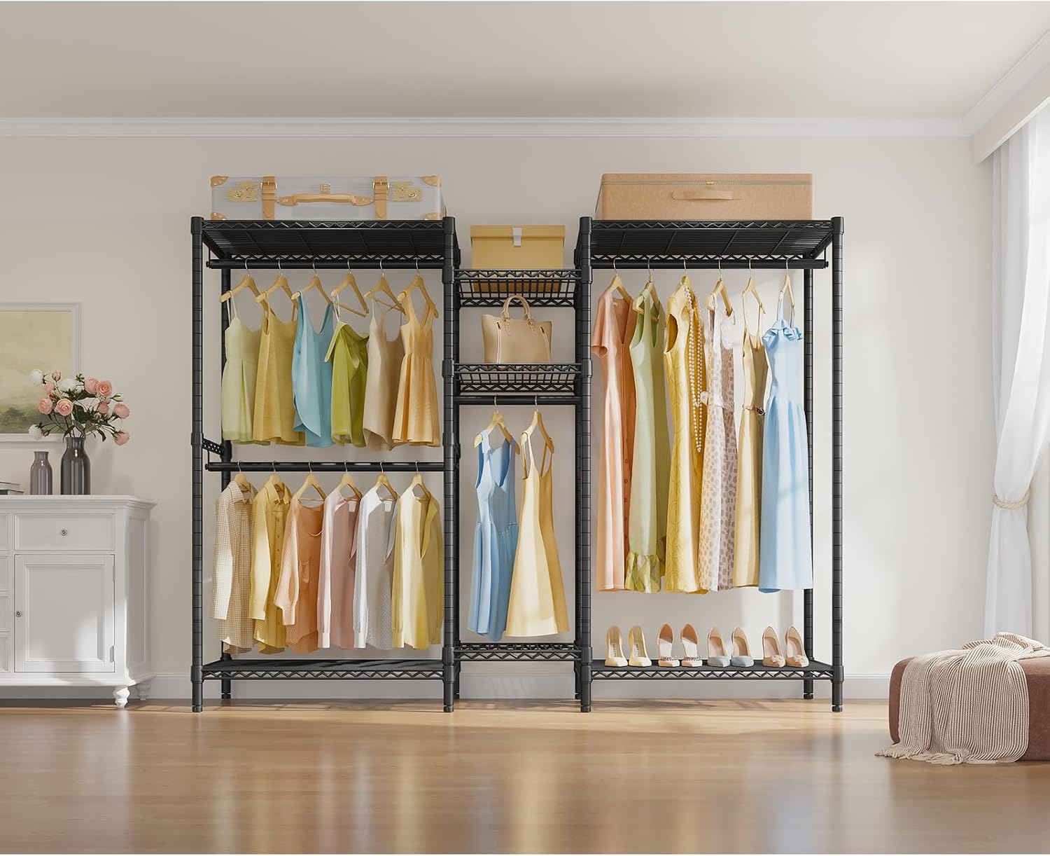 VIPEK L6 Heavy Duty Clothes Rack L Shape Clothing Rack 5-Tier Wire Garment Rack Freestanding Closet with 7 Adjustable Shelves & 4 Hanging Rods, 42.1' L x 42.1' W x 76.4' H, Max Load 850LBS, Black