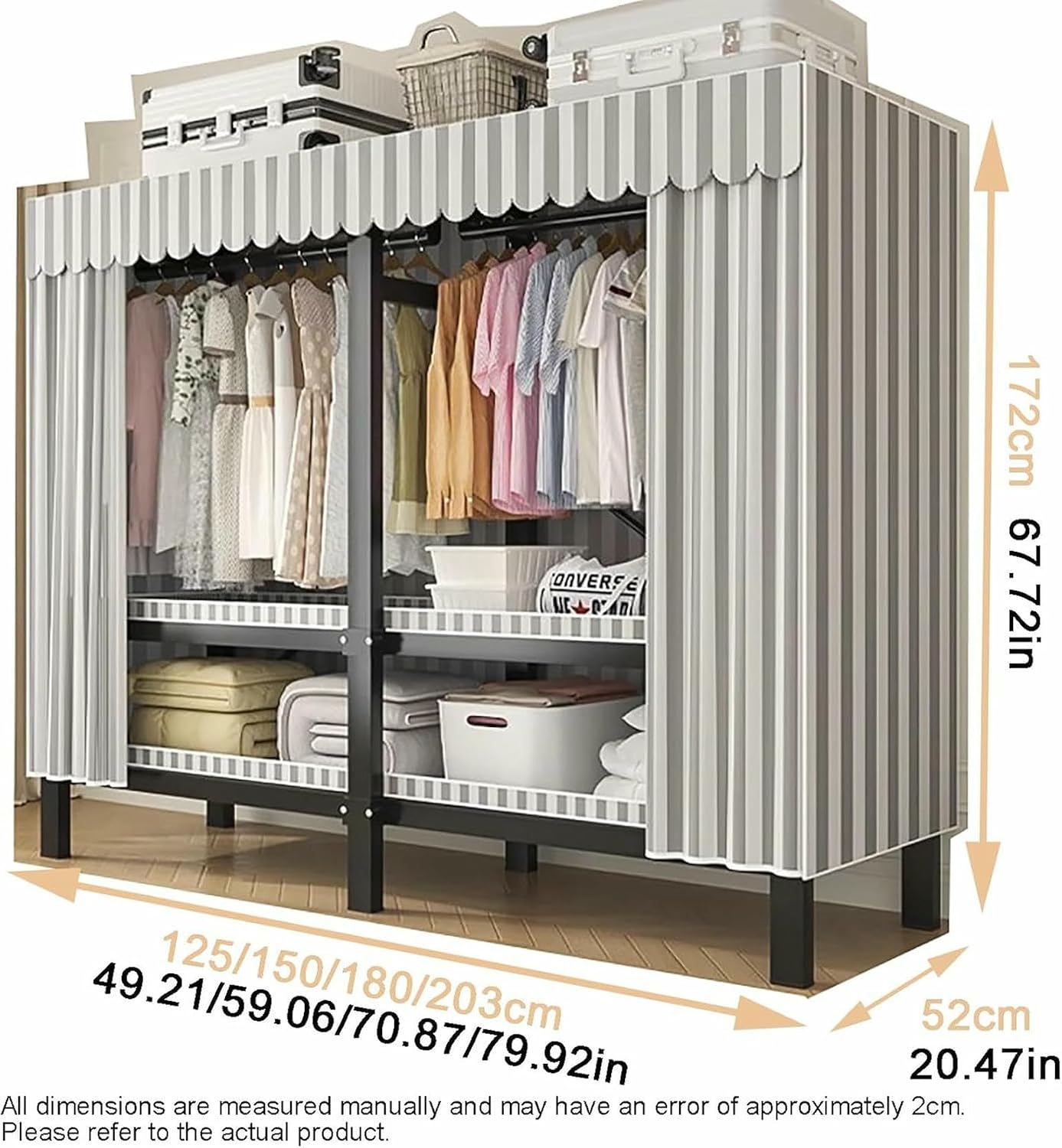 Heavy Duty Portable Wardrobe Closet with Cover 2200lbs Foldable Covered Garment Rack for Hanging Clothes Freestanding Coat Storage Armoire