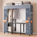 Foldable Wardrobe Closet, Portable Closet With Cover, Garment Rack For Hanging Clothes, Metal Freestanding Clothing Rack For Bedroom, Dorm(Blue2,145cm/57.1inch)
