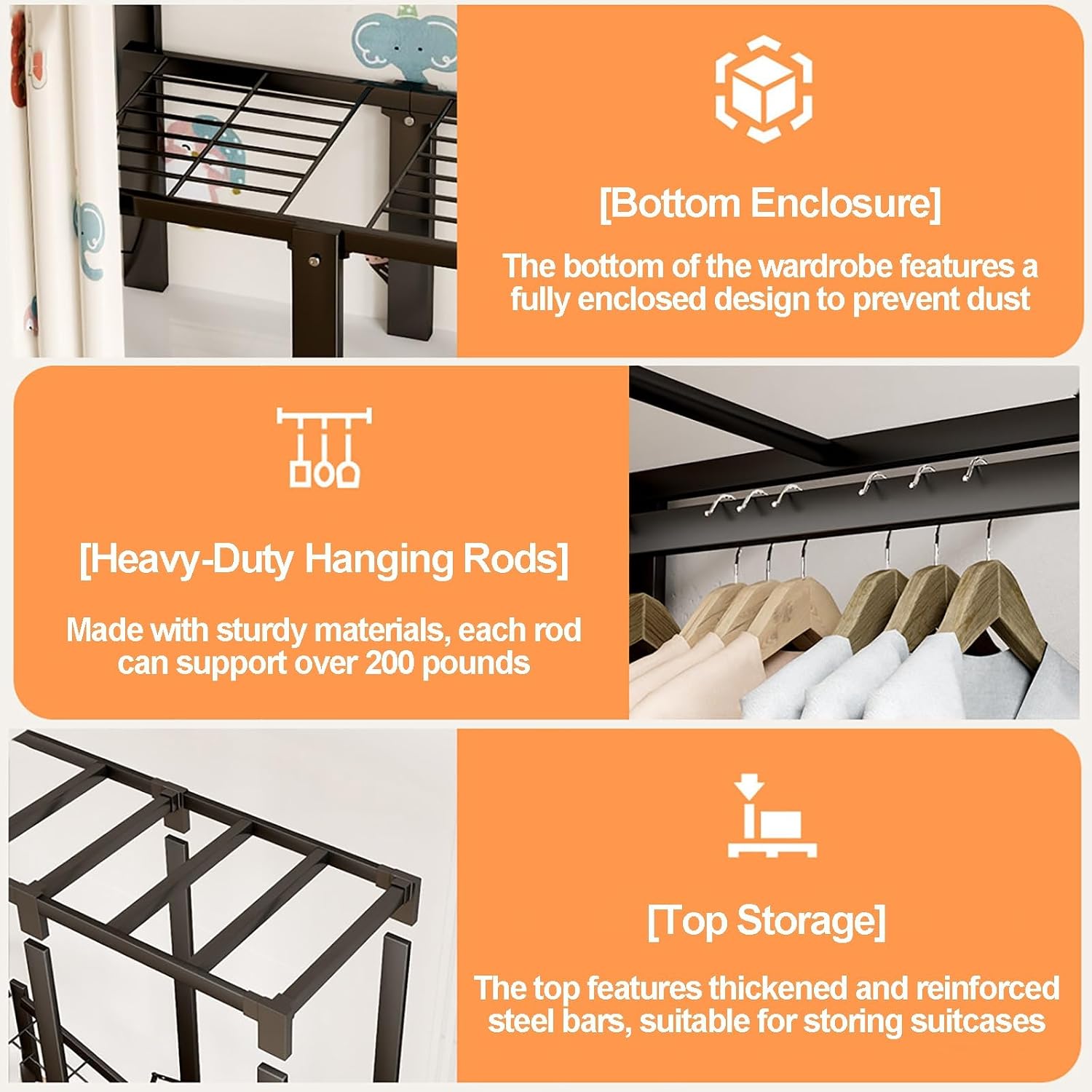 Foldable Closet Wardrobe, Heavy Duty Clothes Rack With Cover, Garment Racks For Hanging Clothes, Metal Closet Organizer, Armoire Storage For Bedroom(B,73cm/28.7in)