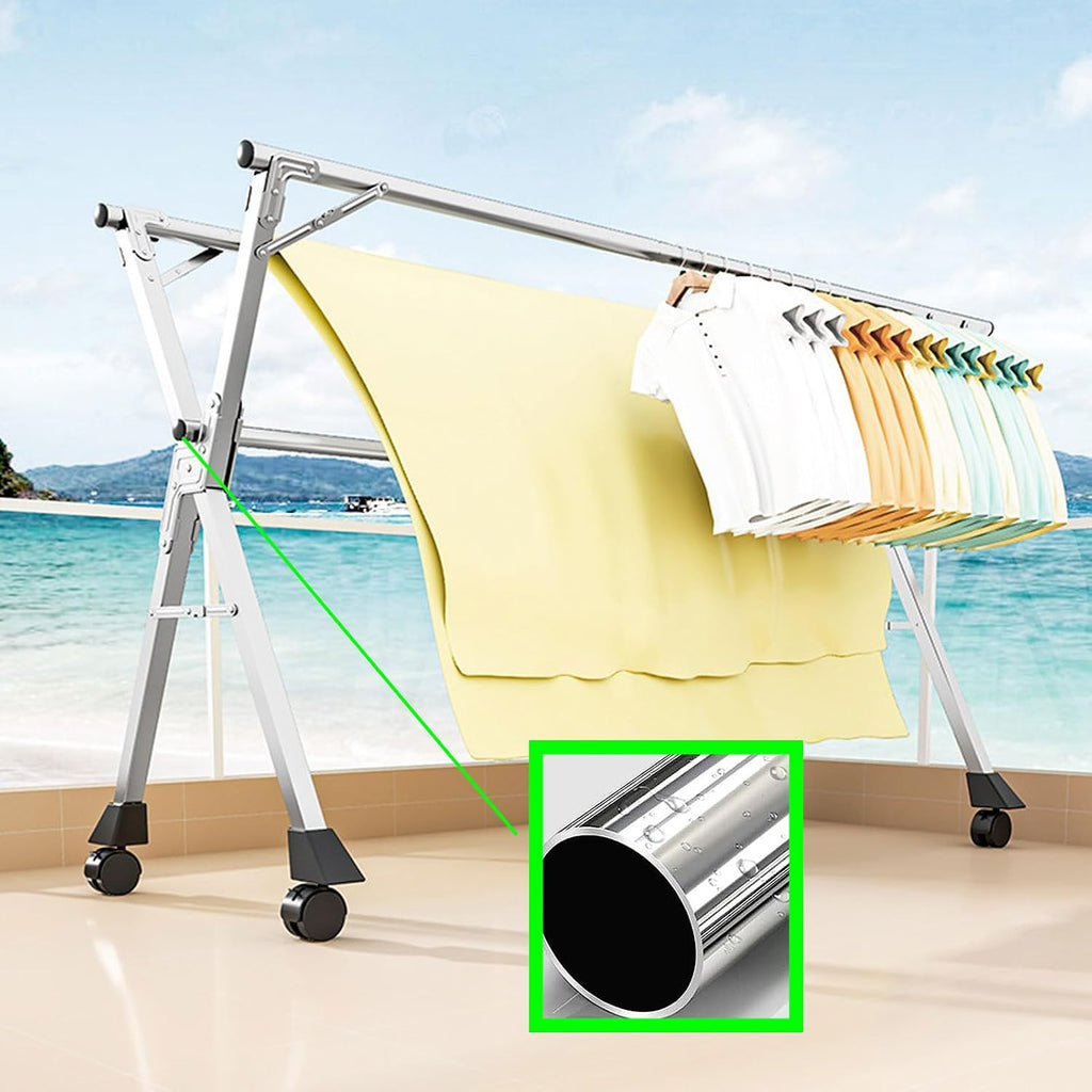 Stainless Steel Clothes Drying Rack,Clothes Dryer Rack Outdoor,Racks for Laundry Room,Clothes Drying Rack Folding Indoor,Garment Racks for Hanging Clothes with Wheels(200cm/79 in)