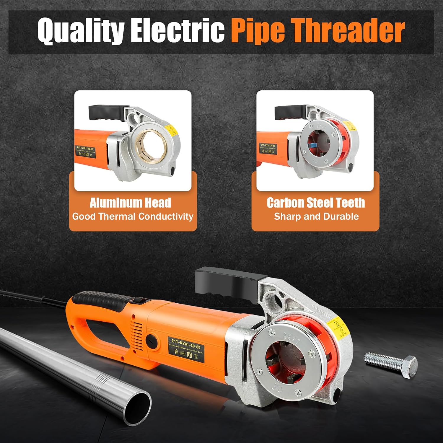 Electric Pipe Threader, 2300W Pipe Threading Machine Heavy-Duty Hand-Held Power Drive Kit Portable With 6 Dies 1/2-Inch to 2-Inch Pipe Threading Die Heads, Ratchet Pipe Threader Kit