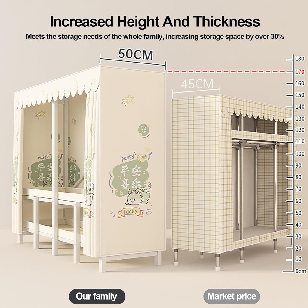 Foldable Wardrobe Closet With Cover, Metal Clothing Organizer For Bedroom, Portable Clothe Rack, Garment Rack For Hanging Clothes, Coat Storage Rack(Green,145cm/57.1inch)