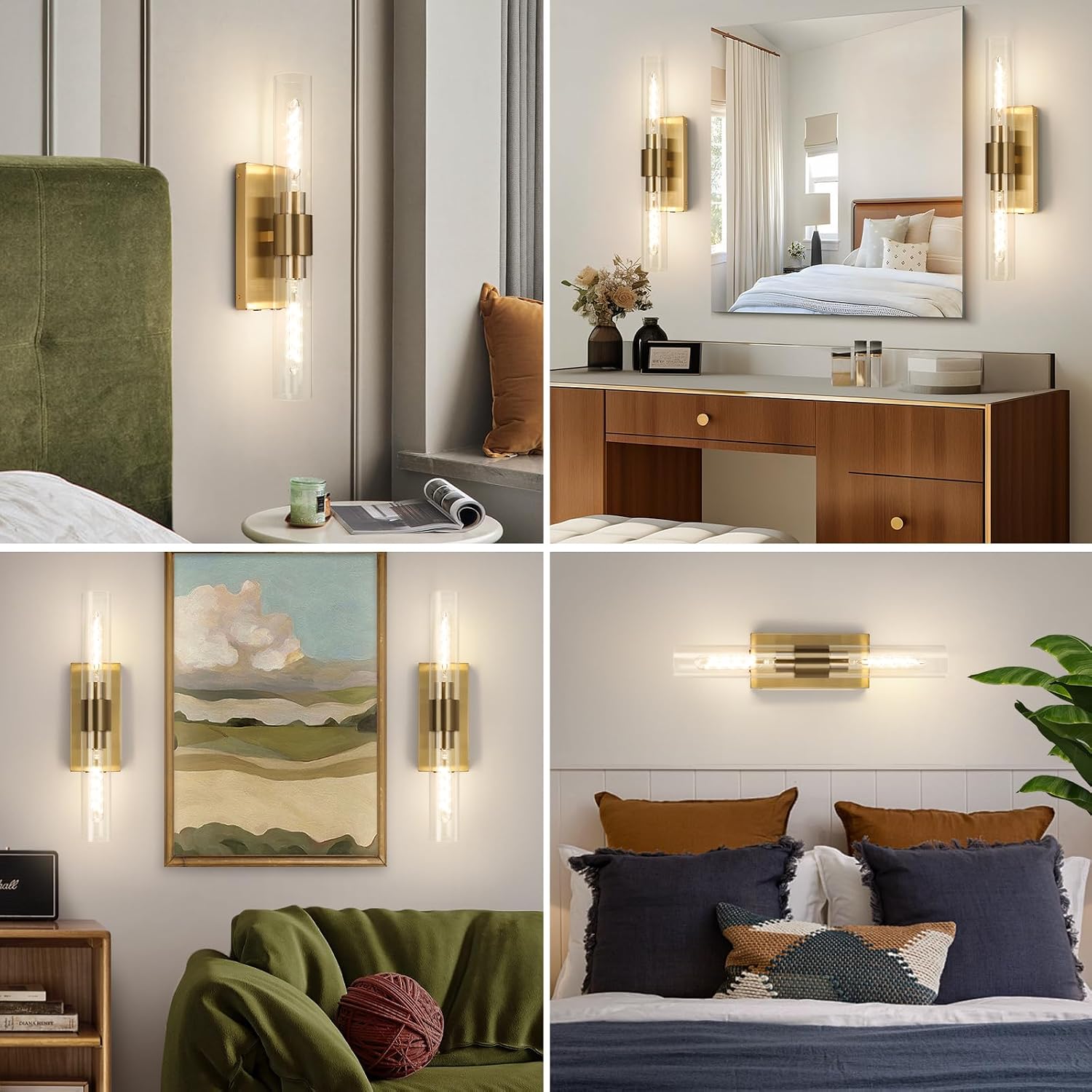 Battery Operated Wall Sconce Set of Two, Rechargeable Wall Sconce, Gold Wall Lamp with Remote Controls, Indoor Non-Hardwired Bedside Wall Sconces, Gold Vanity Light for Bedroom, Hallway, etc