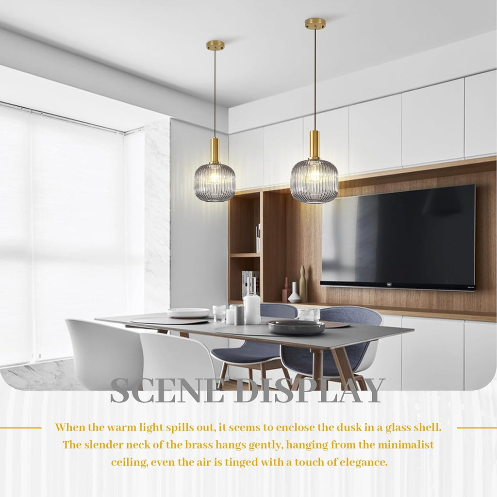 Smoke Gray Glass Pendant Lighting Kitchen Island Vintage Gold Pendant Lamp Mid Century 1-Light Adjustable Pendant Light Fixture Above Kitchen Sink Dining Table Bar Counter