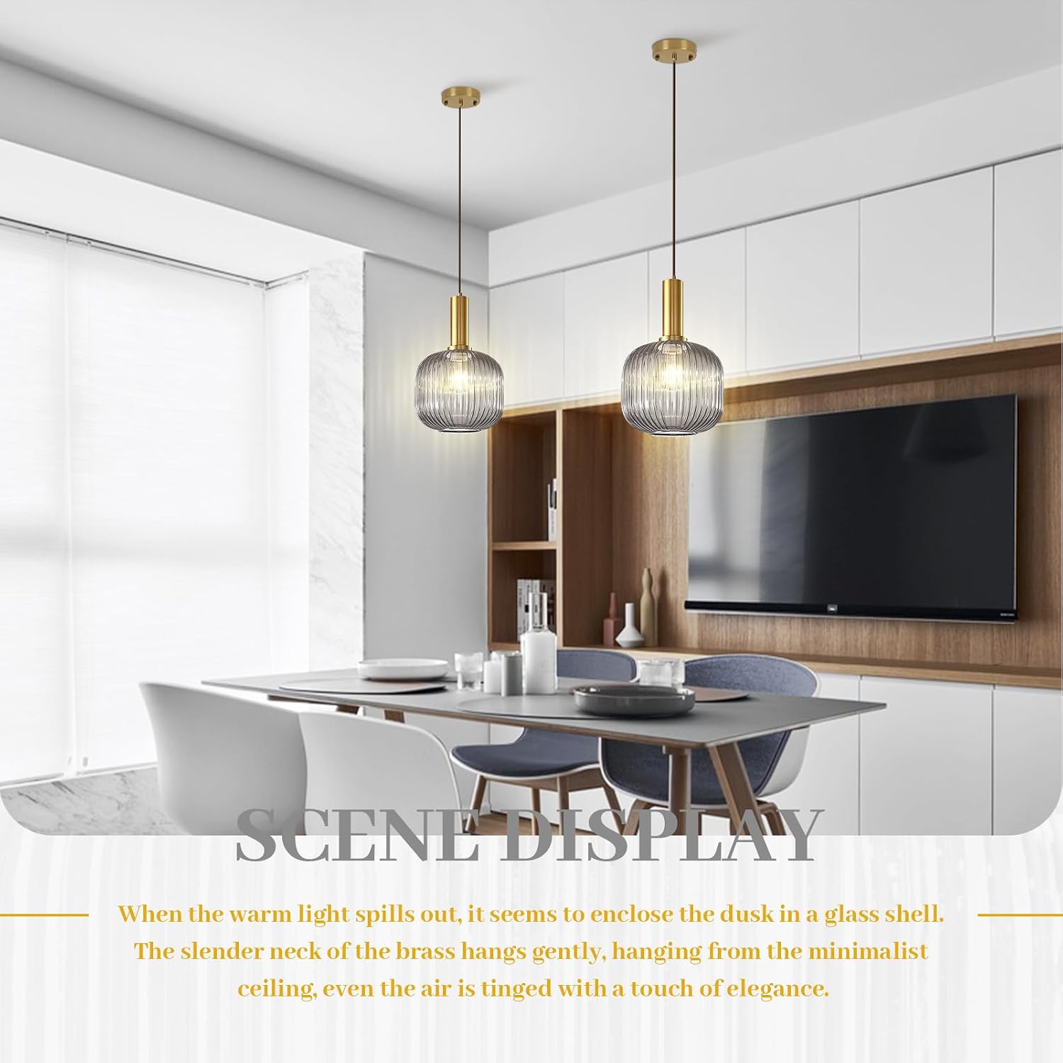 Smoke Gray Glass Pendant Lighting Kitchen Island Vintage Gold Pendant Lamp Mid Century 1-Light Adjustable Pendant Light Fixture Above Kitchen Sink Dining Table Bar Counter