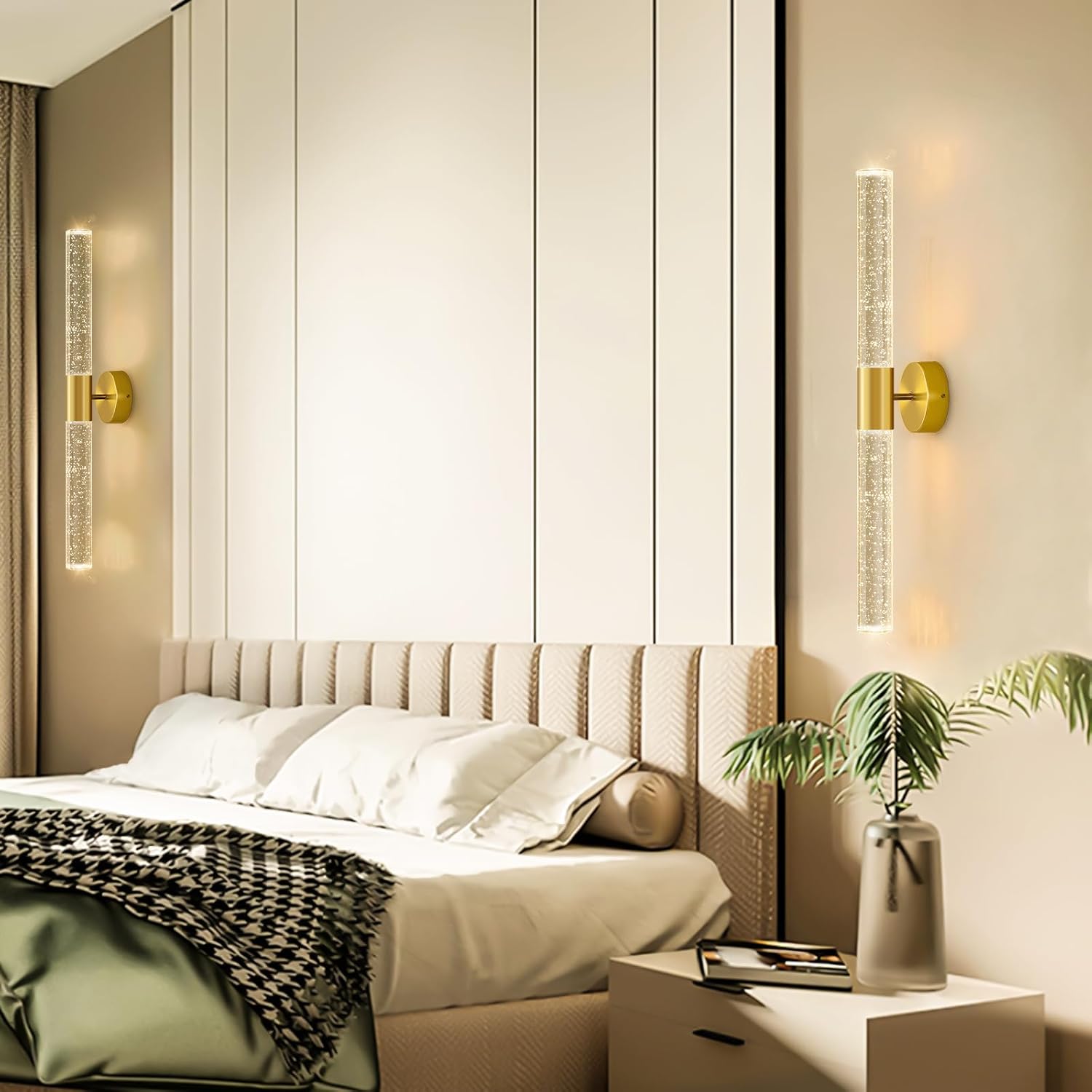 Gold Wall Sconces Set of 2 LED Modern Sconces Dining Room Wall Lighting 10W 3000K LED Wall Lights Crystal Hardwired Wall Light Fixtures for Living Room Bedroom Bathroom Hallway