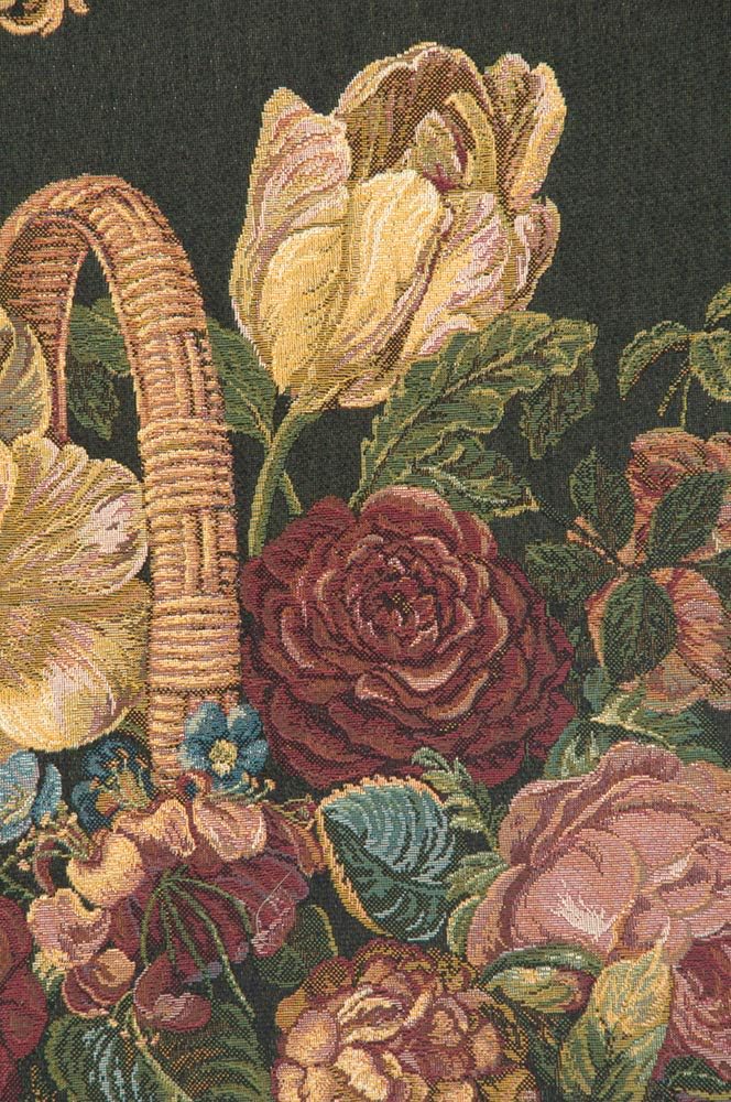 Charlotte Home Furnishings Italian Tapestry Wall Hanging 24x 42 in Flower Basket Black Wall Art Floral Tapestry for Bedroom Aesthetic Living Room and Home Decor European Soft Cotton Jacquard Woven