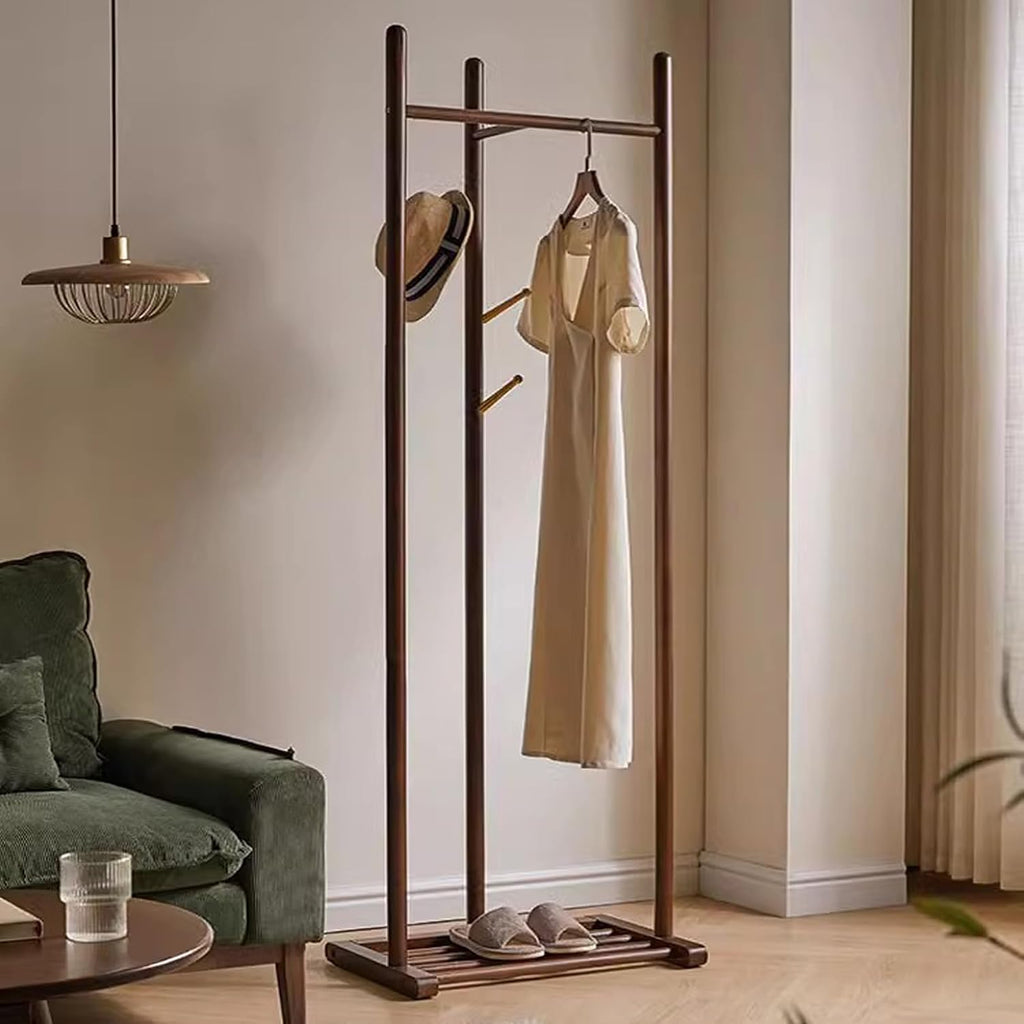 Bamboo Garment Rack, Sturdy Clothing Rack for Hanging Clothes, Clothing Organizer Hat Tree with Storage Shelves and Hanging Hooks, Suitable for Bedroom, Office, Living Room