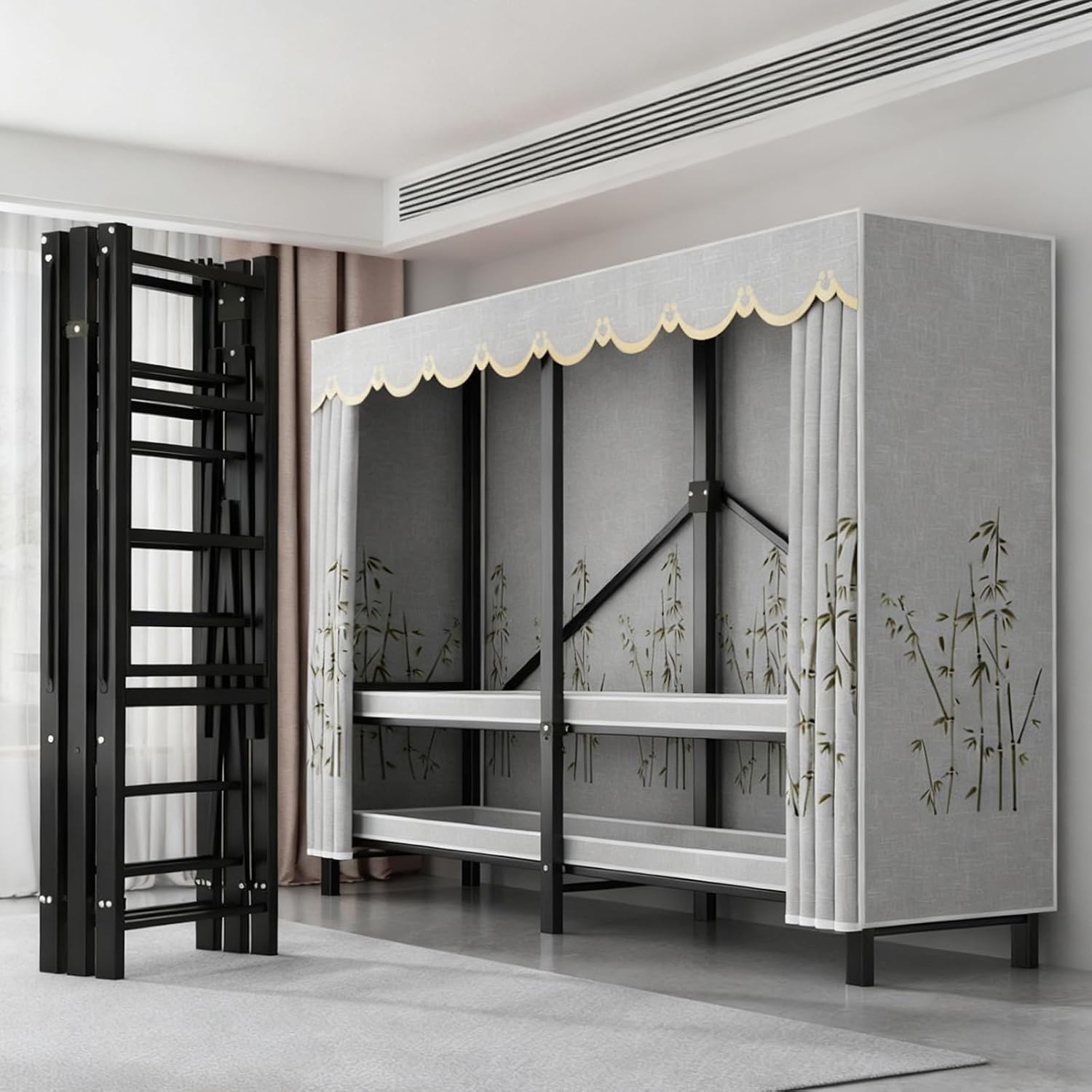 Foldable Clothe Rack With Cover, Portable Wardrobe Closet, Garment Rack For Hanging Clothes Rack, Curtain Metal Clothing Organizer, For Bedroom(Grey,190cm/74.8inch)