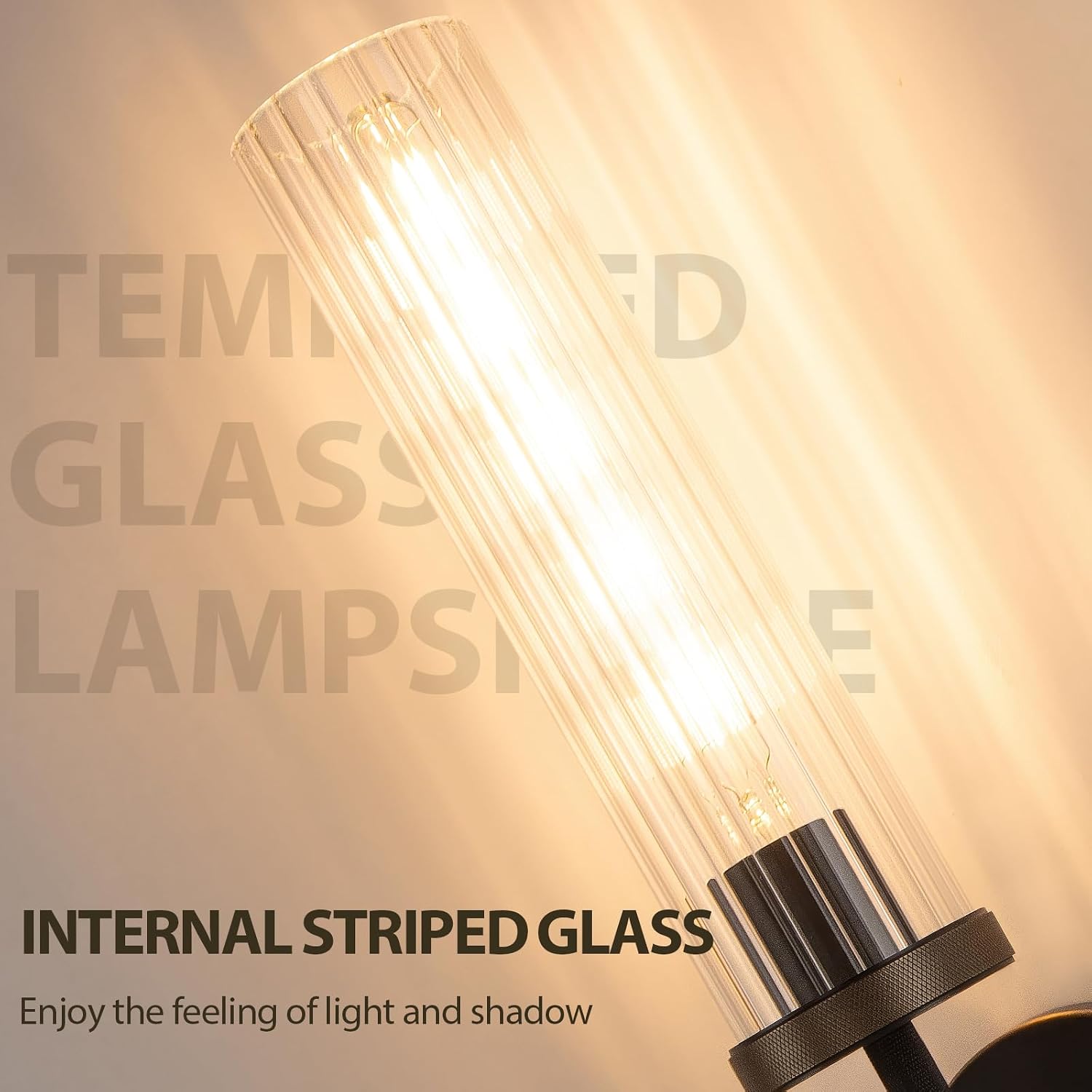19.5' Knurled Brass Wall Sconce with Vertical Striped Glass Tube, Black Gold Bathroom Vanity Light Fixtures, Modern Lamp Lighting for Bedroom, Living Room, Hallway, Staircase, Mirror, Kitchen